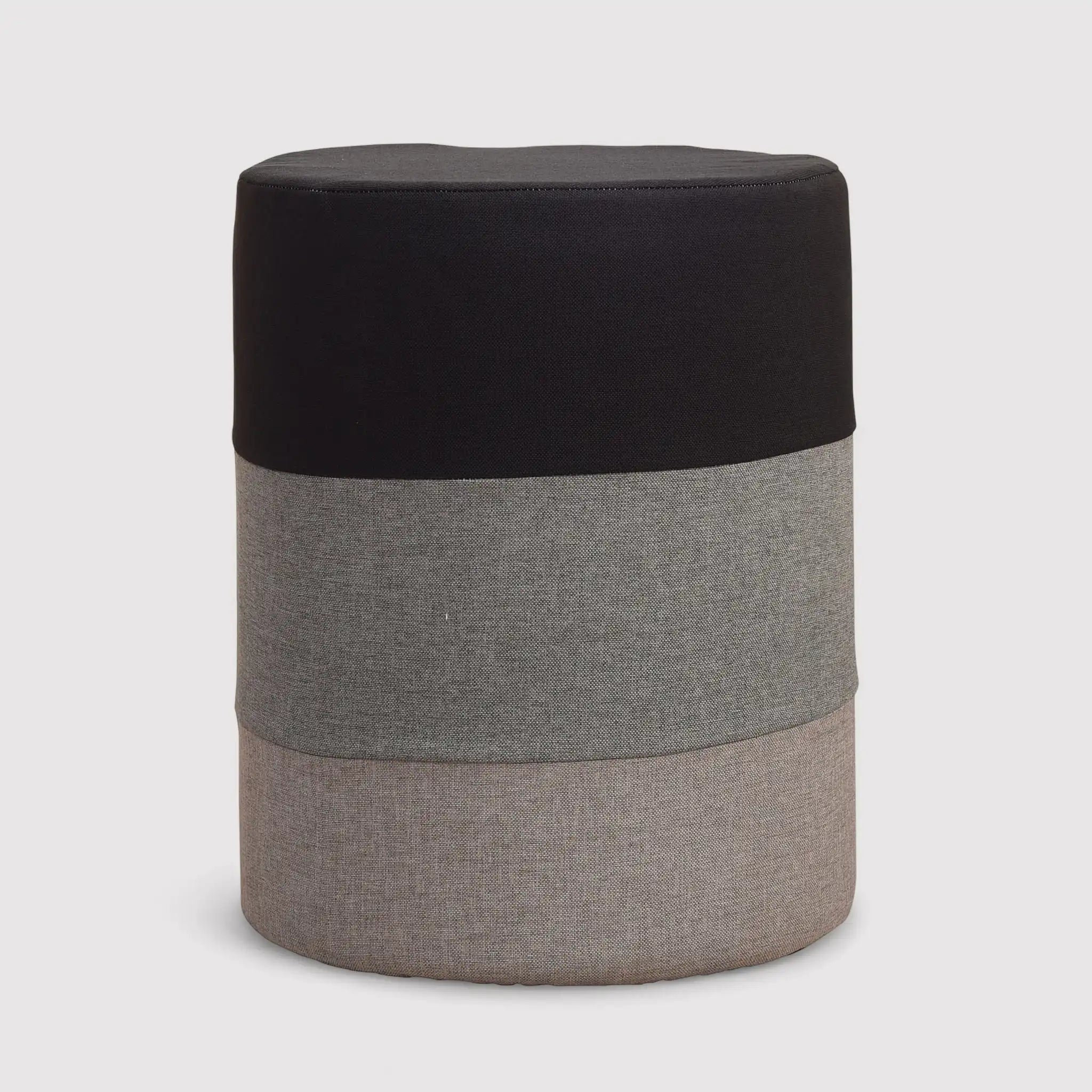 Crassula - Pouf rotondo imbottito a righe nero grigio e beige