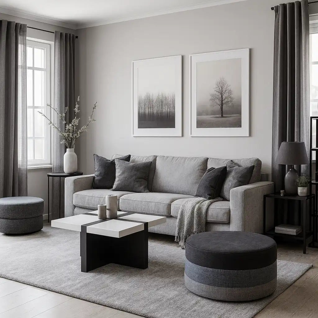 Ensete - Pouf poggiapiedi imbottito a righe da salotto