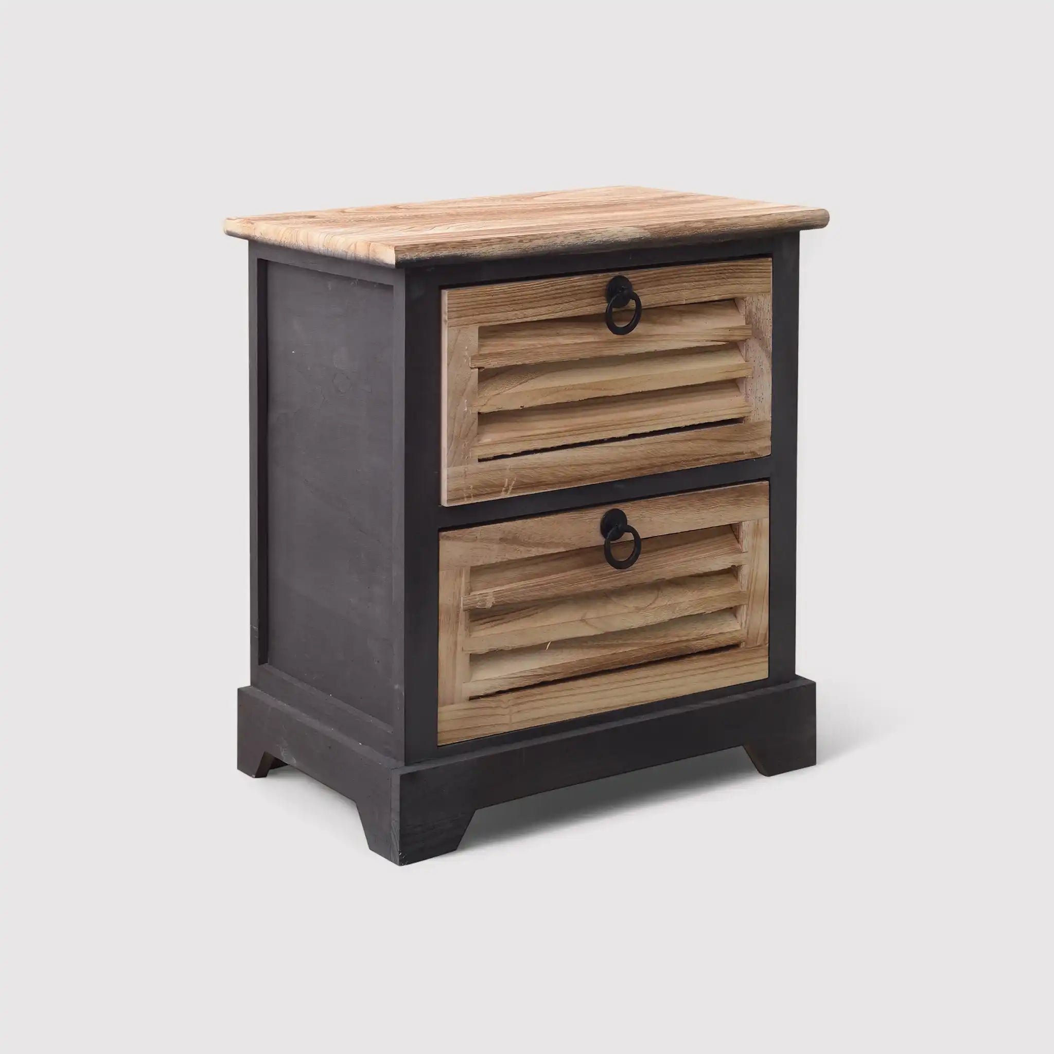 Petite table de chevet industrielle noire et marron avec 2 tiroirs