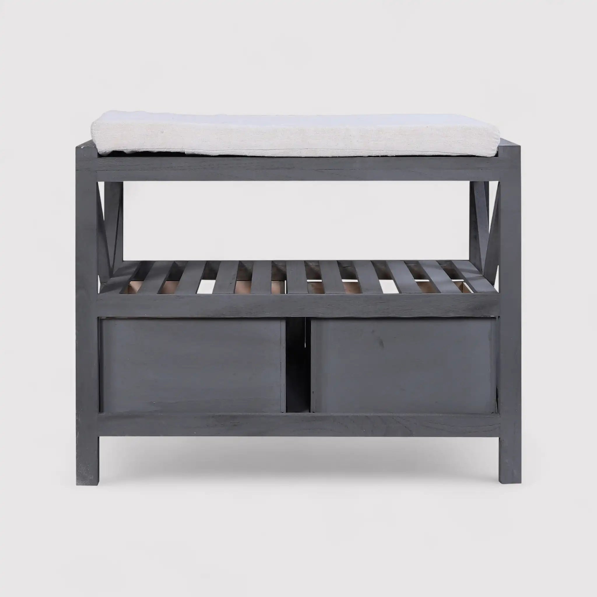 Lapacho - Panca da interno grigio scura in stile vintage con 2 cassetti