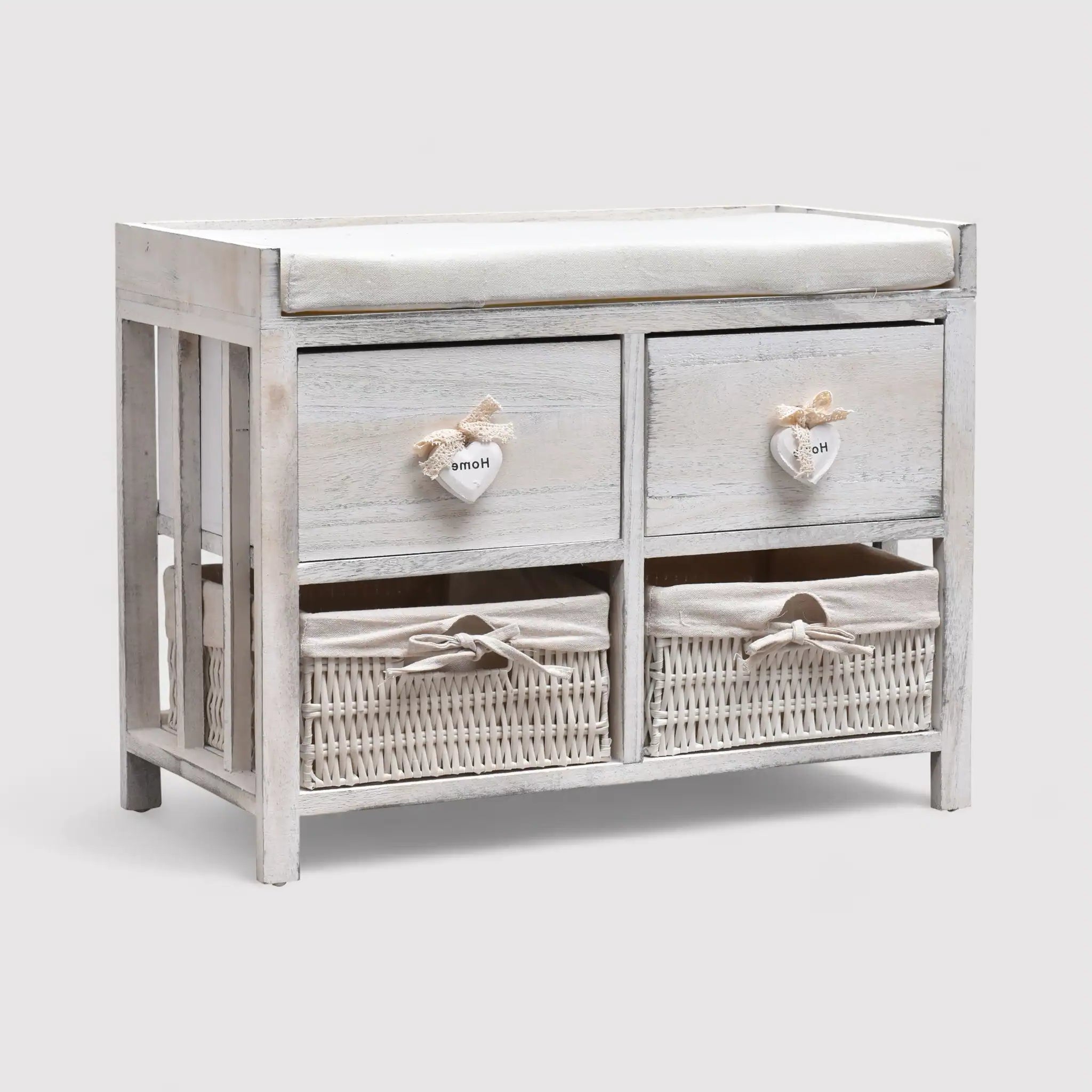 Altea - Panca contenitore shabby con 2 cassetti e 2 ceste