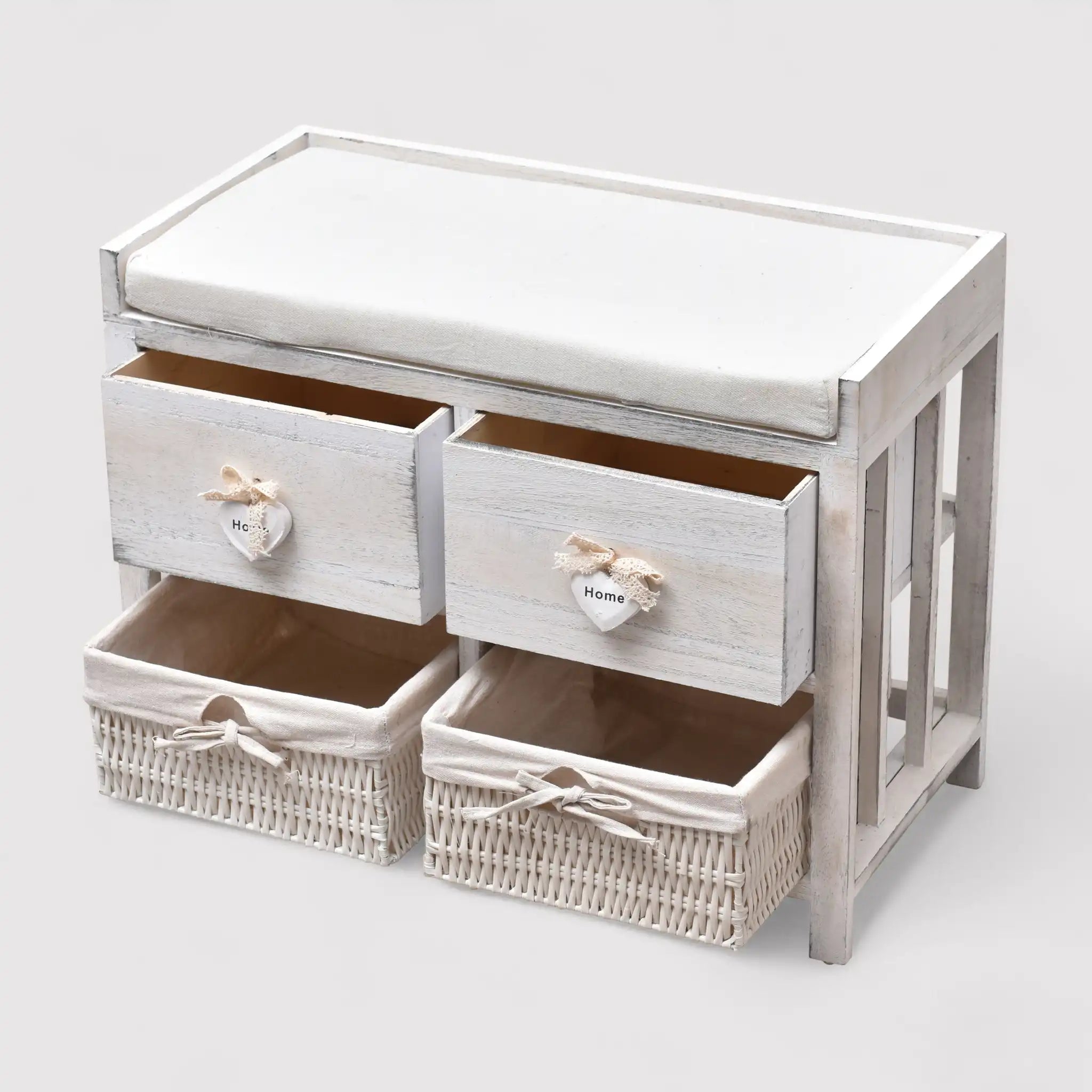 Altea - Panca contenitore shabby con 2 cassetti e 2 ceste