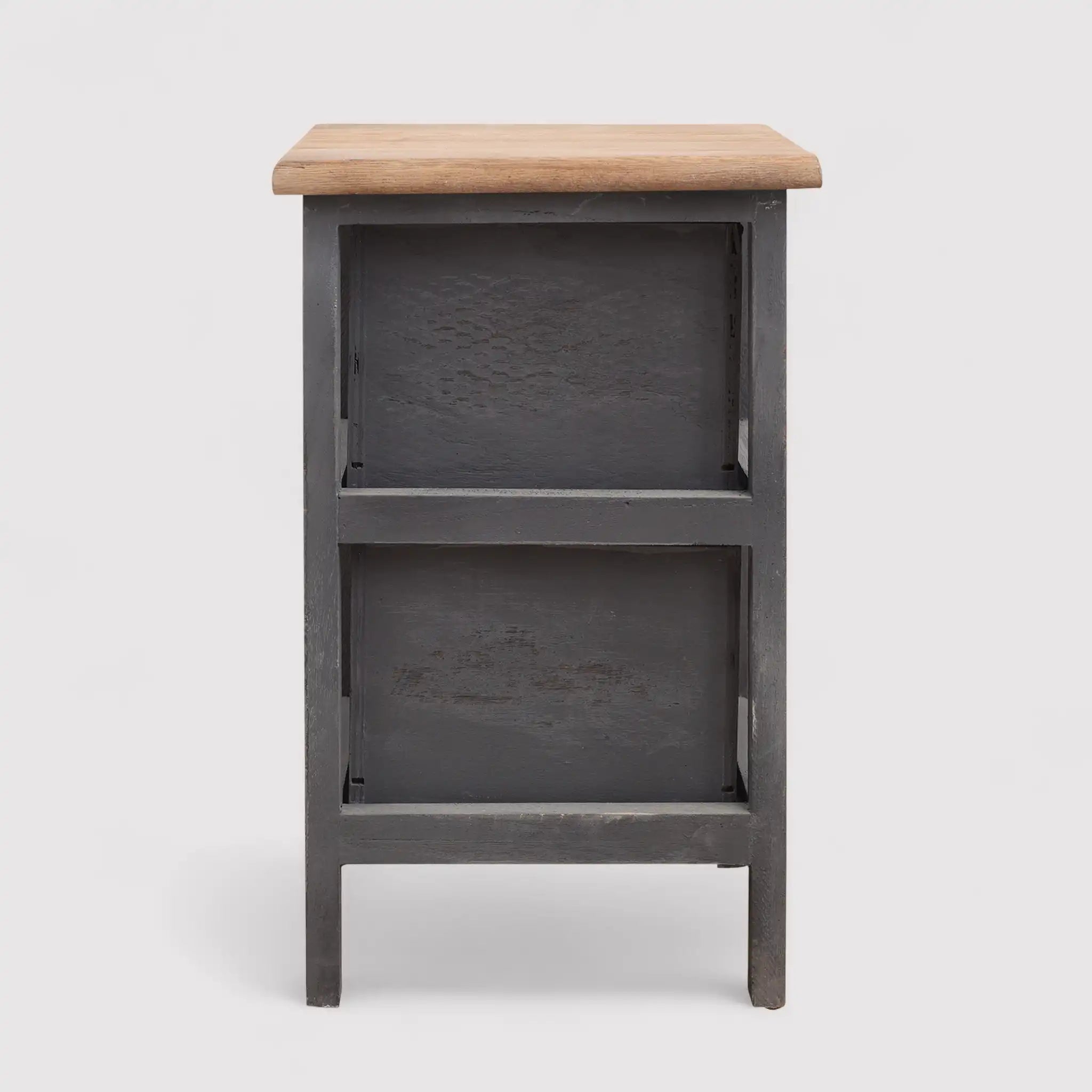 Olmaria - Piccolo comodino shabby grigio con 2 cassetti