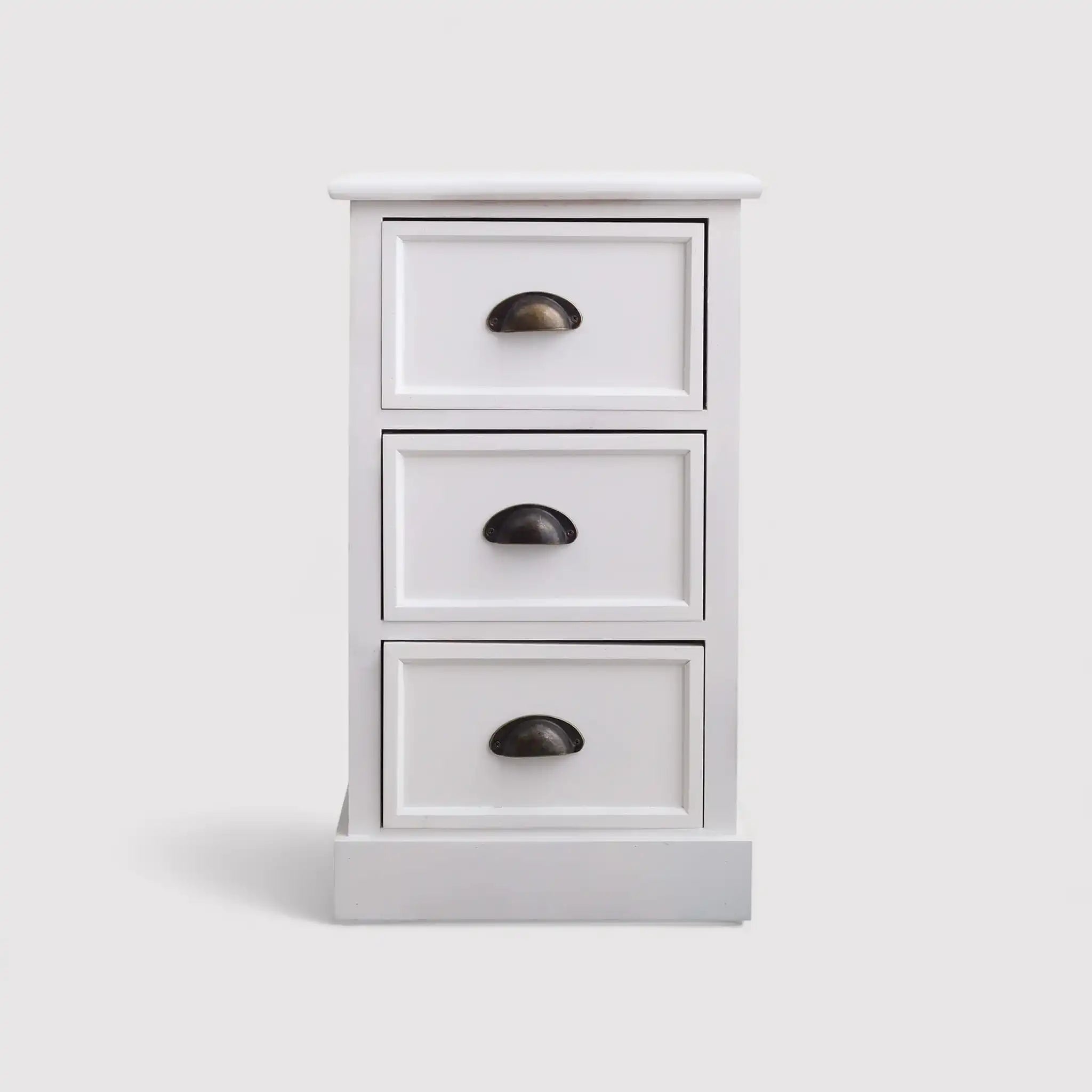 Filadelfo - Comodino bianco classico con 3 cassetti