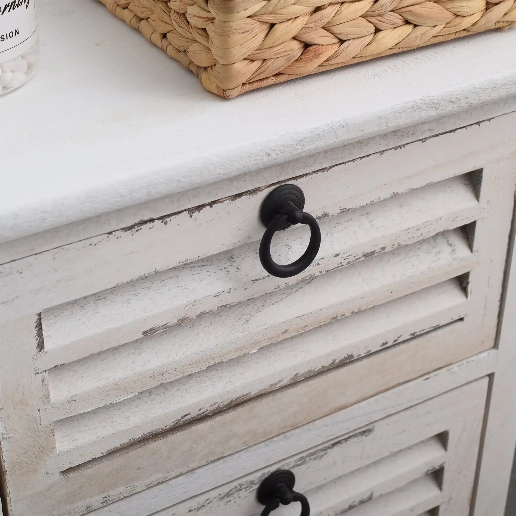 Table de nuit en blanc mariné avec 2 tiroirs