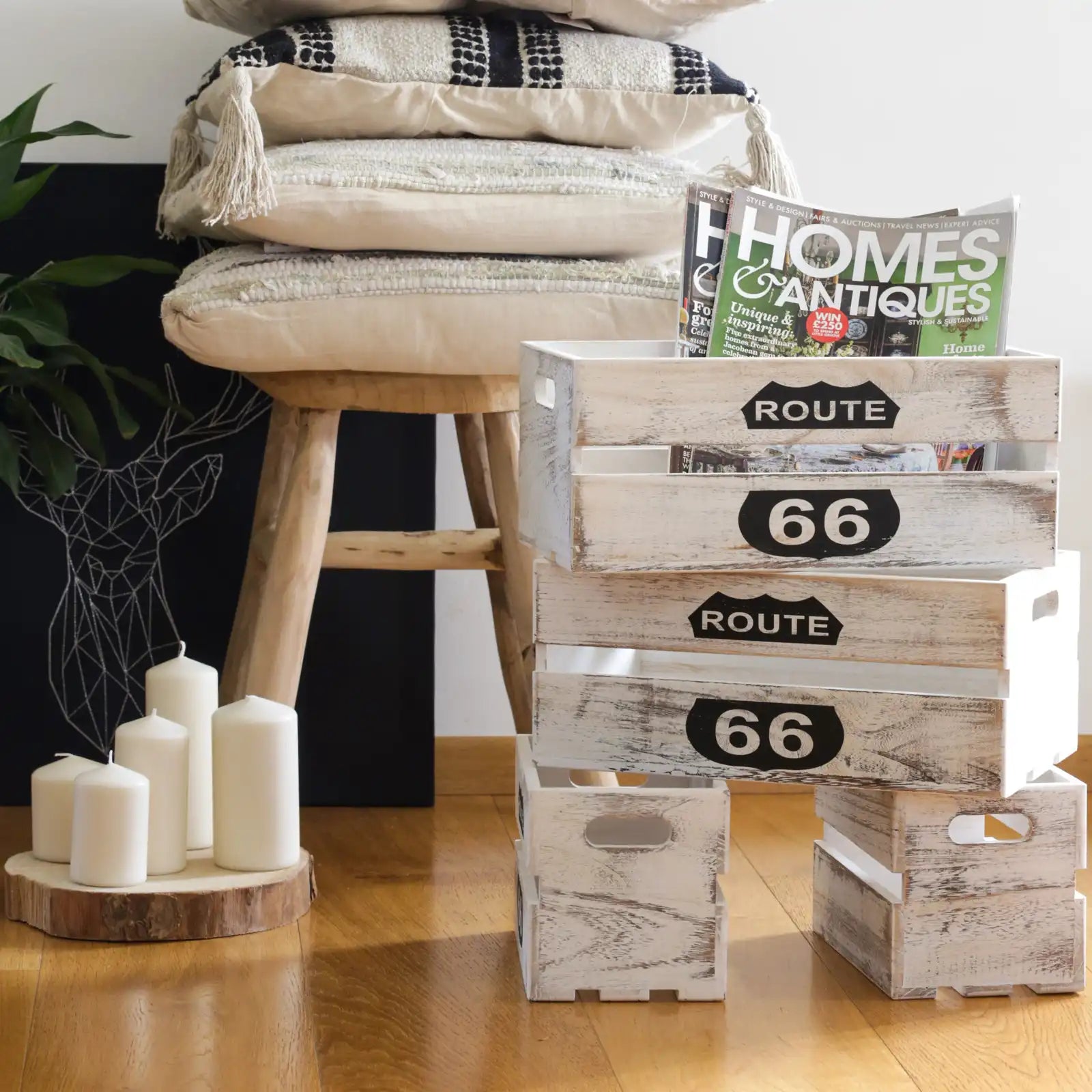 Vanda - Set di 4 cassette shabby in legno per découpage