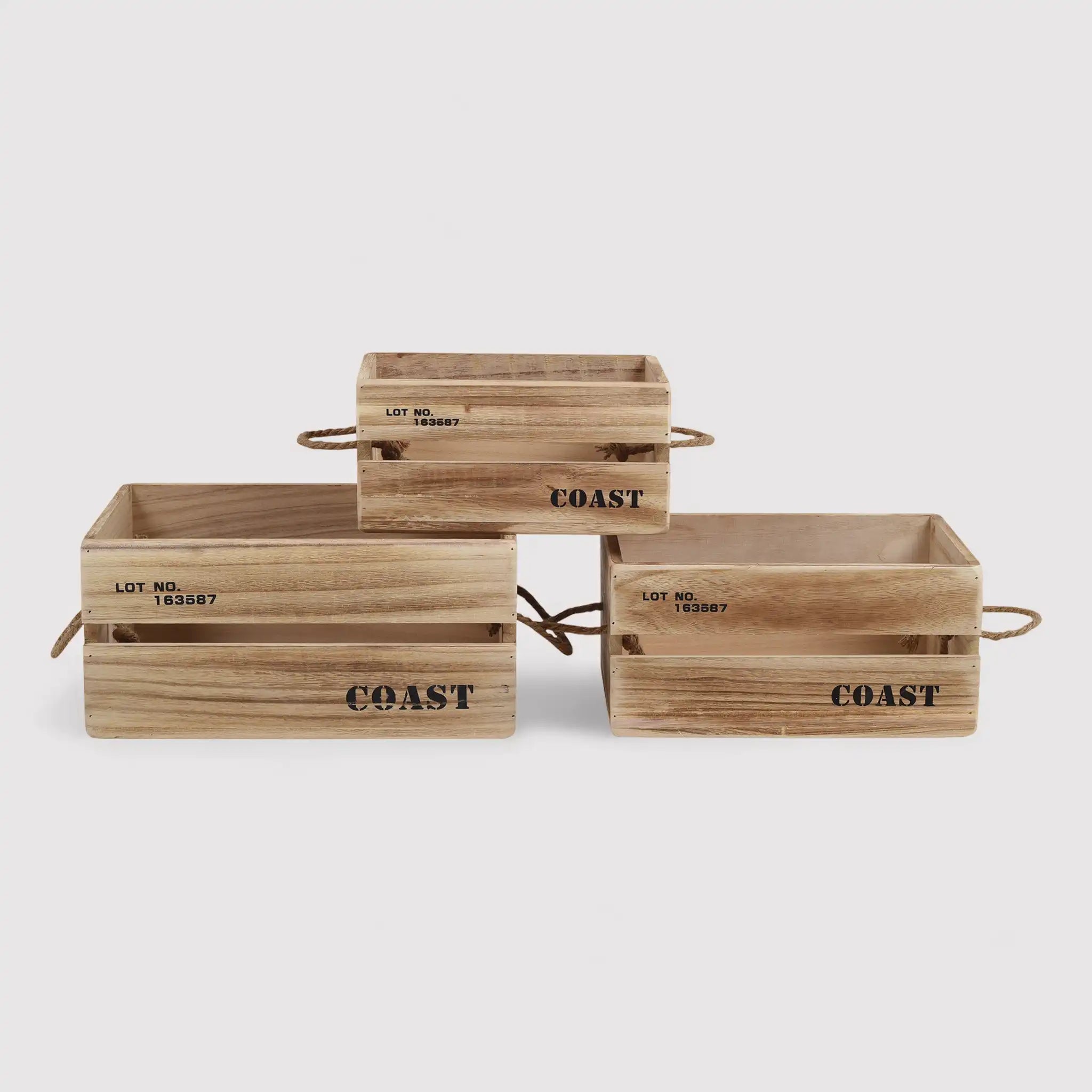 Pomelia - Set di 3 cassette contenitori in legno chiaro