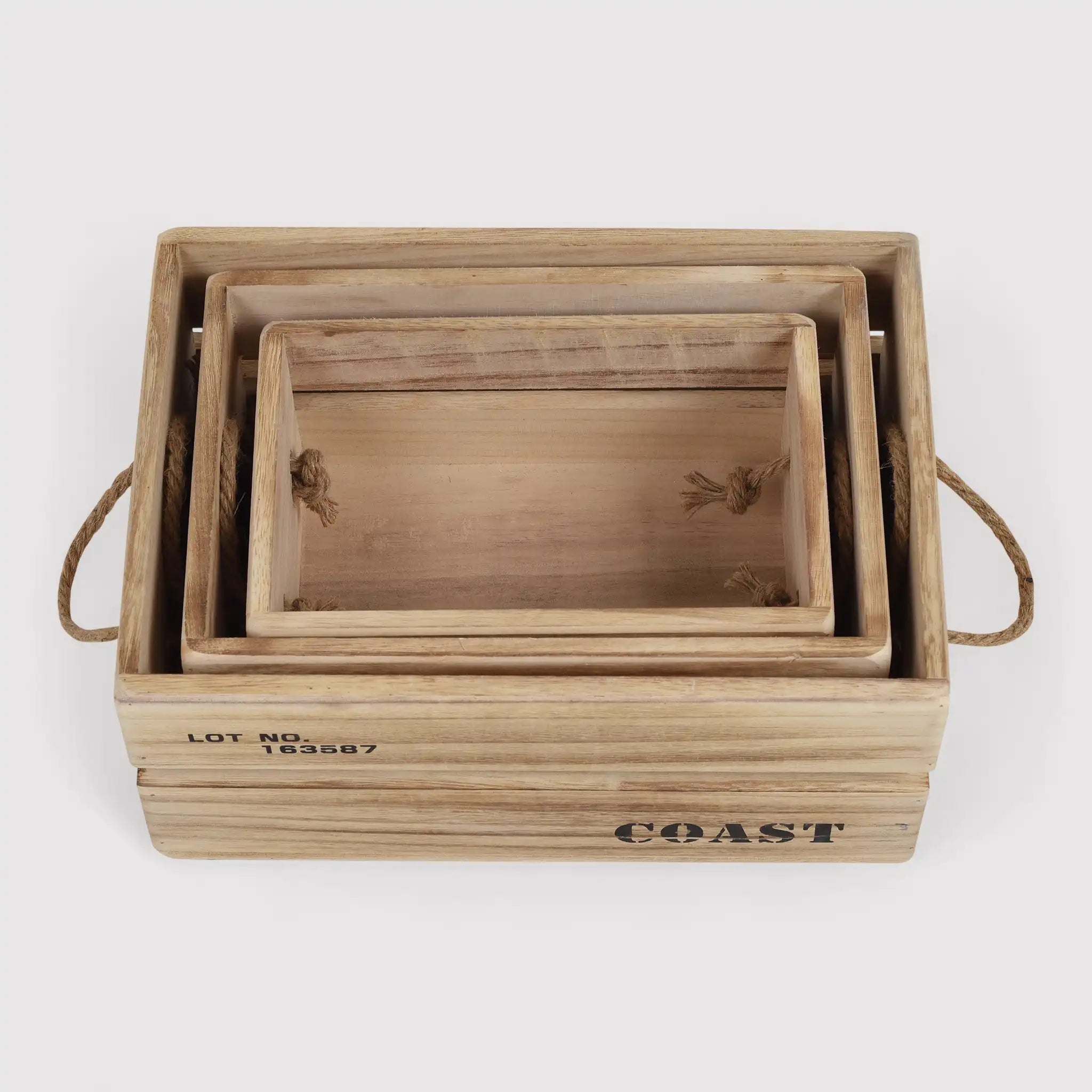 Pomelia - Set di 3 cassette contenitori in legno chiaro