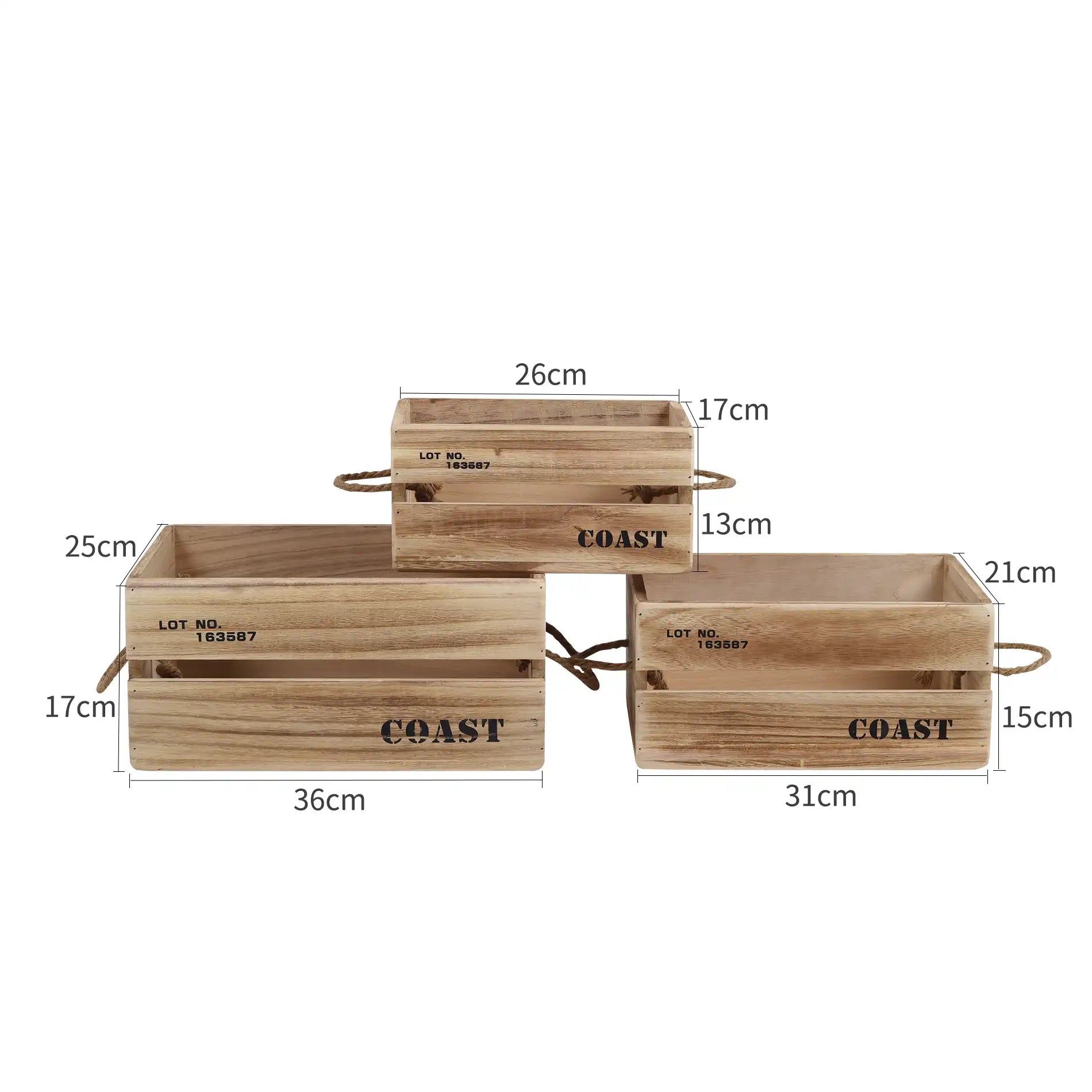 Pomelia - Set di 3 cassette contenitori in legno chiaro