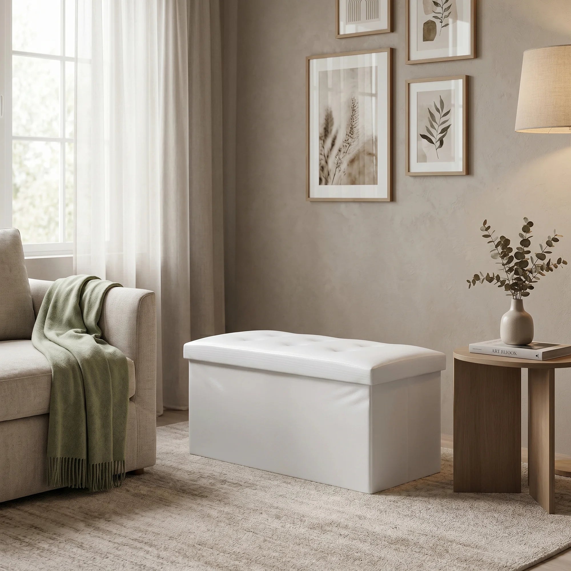 Euforbia - Pouf lungo bianco contenitore e imbottito
