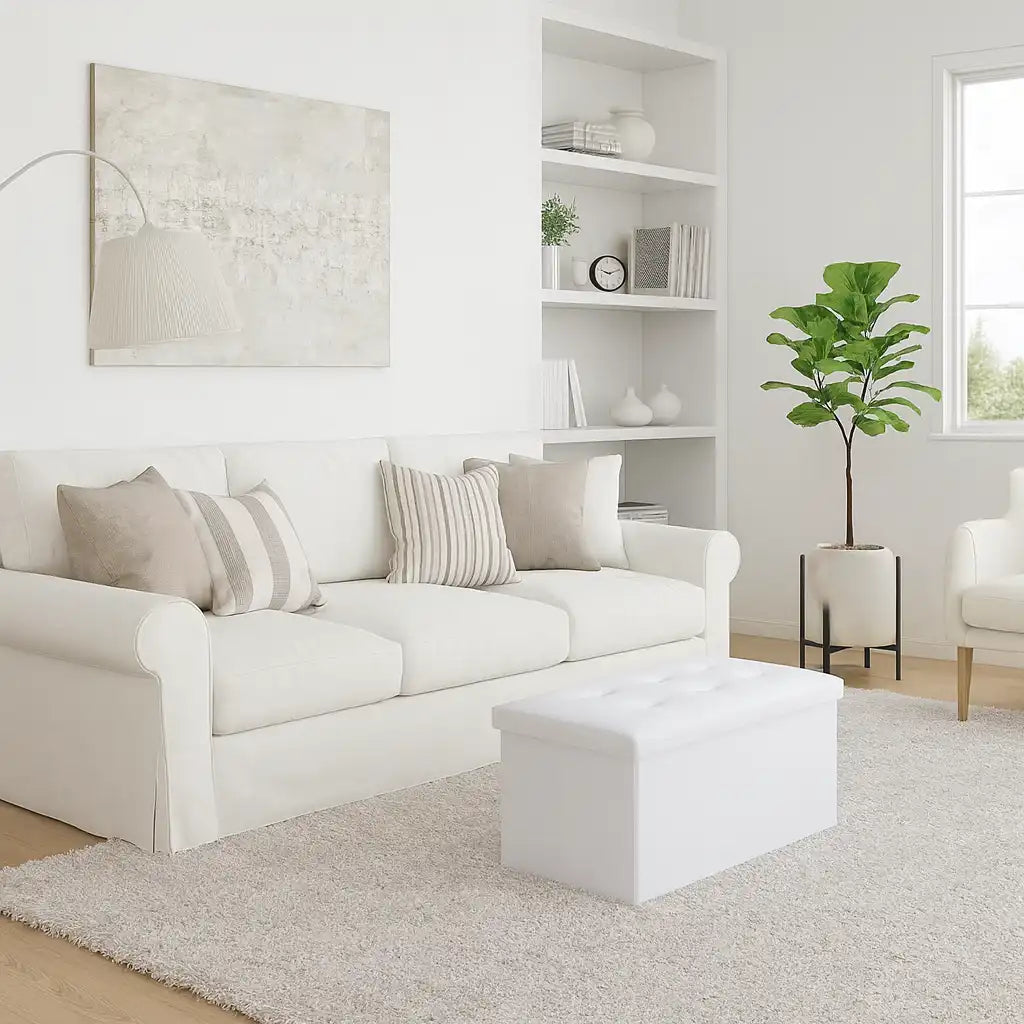 Euforbia - Pouf lungo bianco contenitore e imbottito