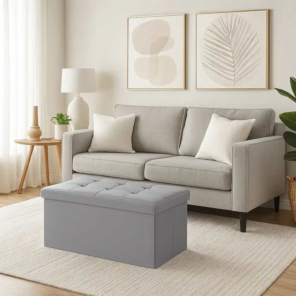 Lavatera - Pouf grigio portaoggetti ecopelle da salotto