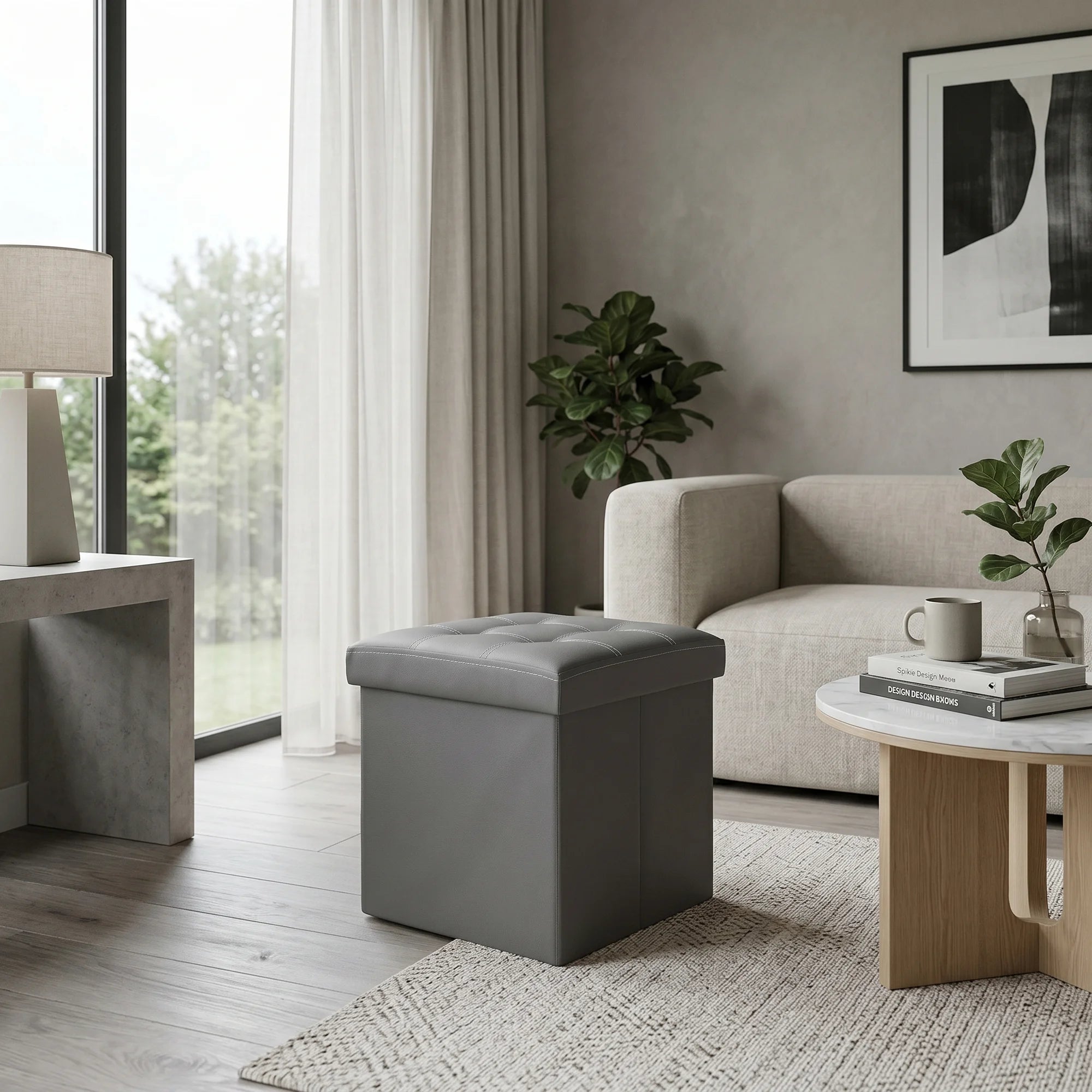 Echeveria - Pouf grigio contenitore grigio moderno a cubo
