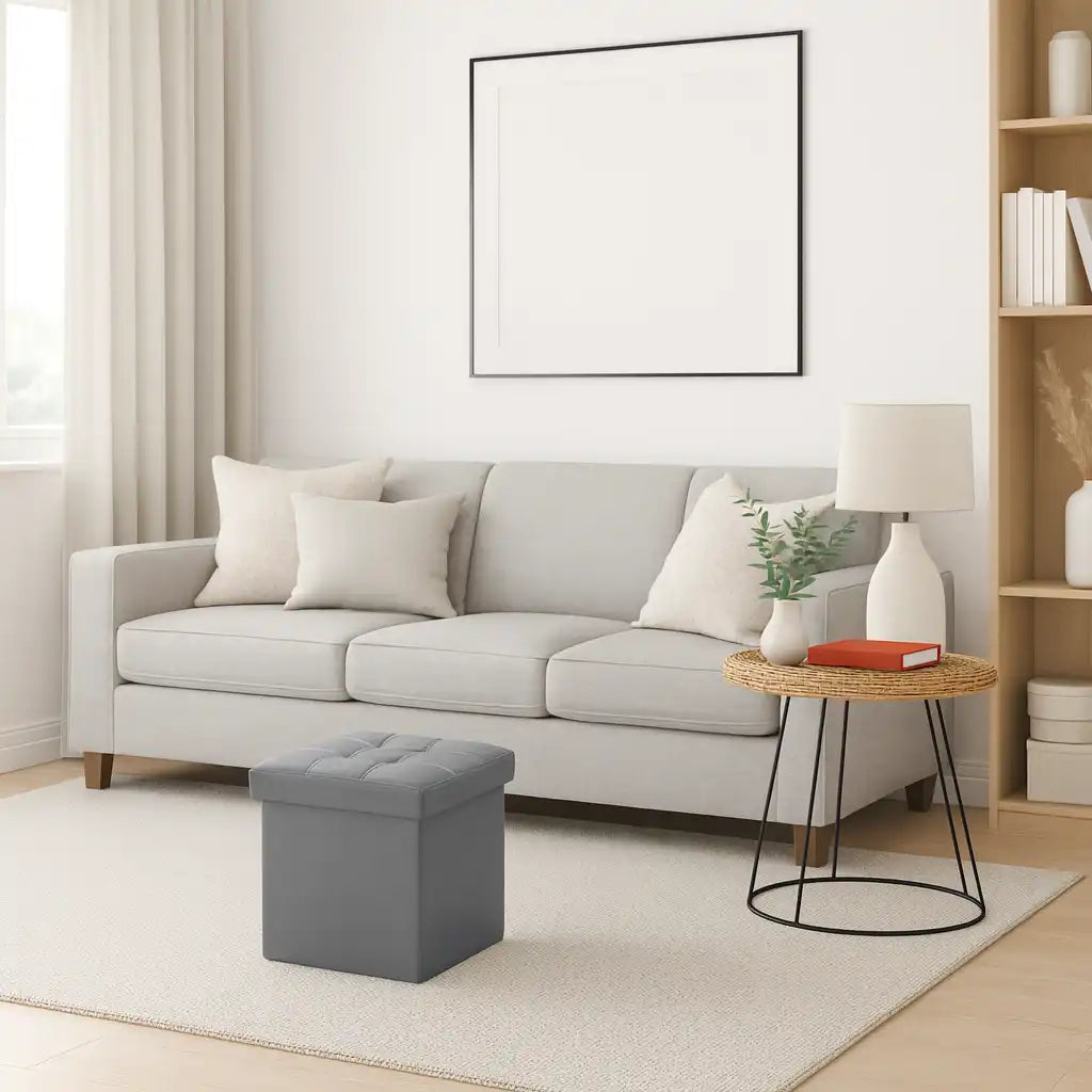 Echeveria - Pouf grigio contenitore grigio moderno a cubo
