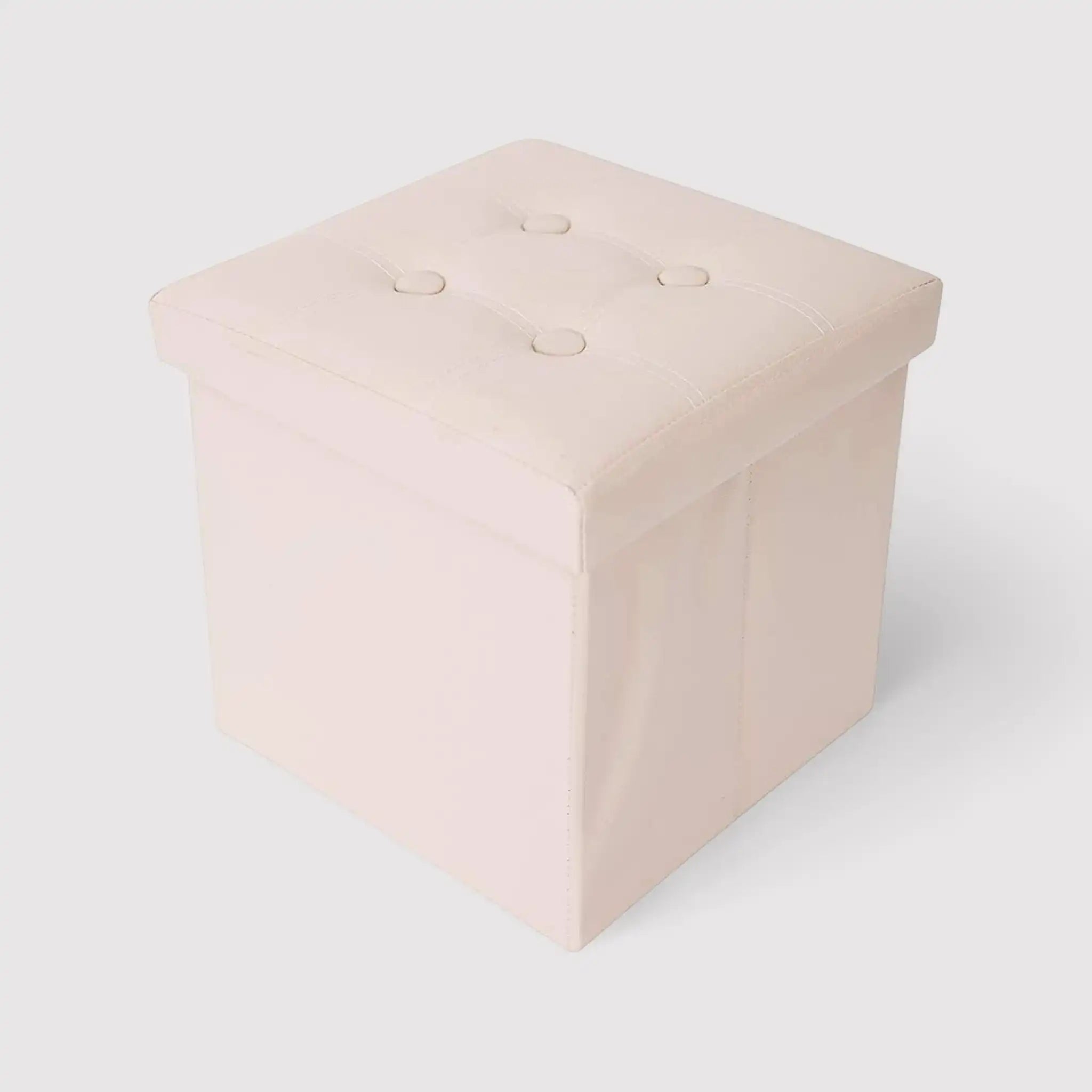 Kerria - Pouf beige ecopelle a cubo con contenitore