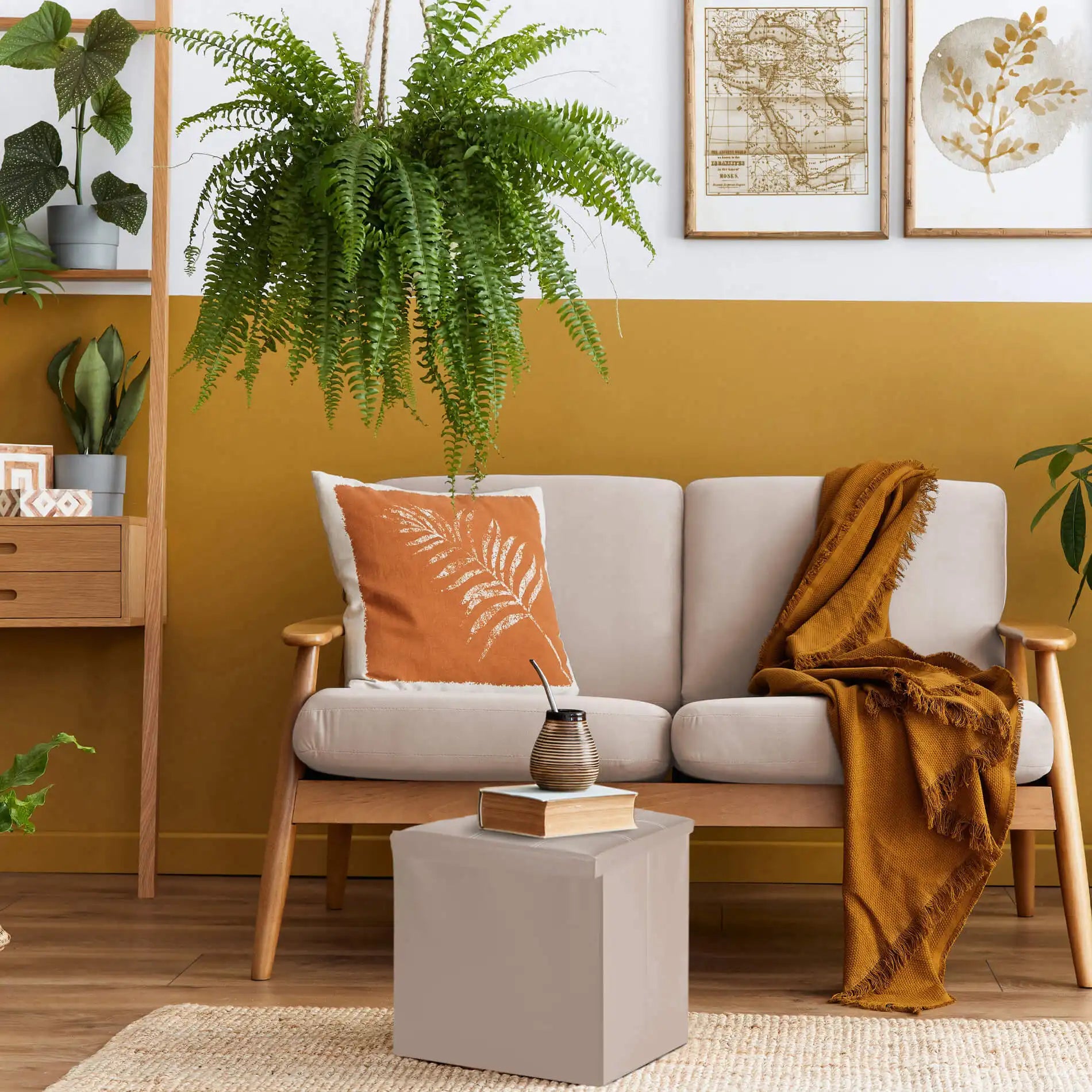 Kerria - Pouf beige ecopelle a cubo con contenitore