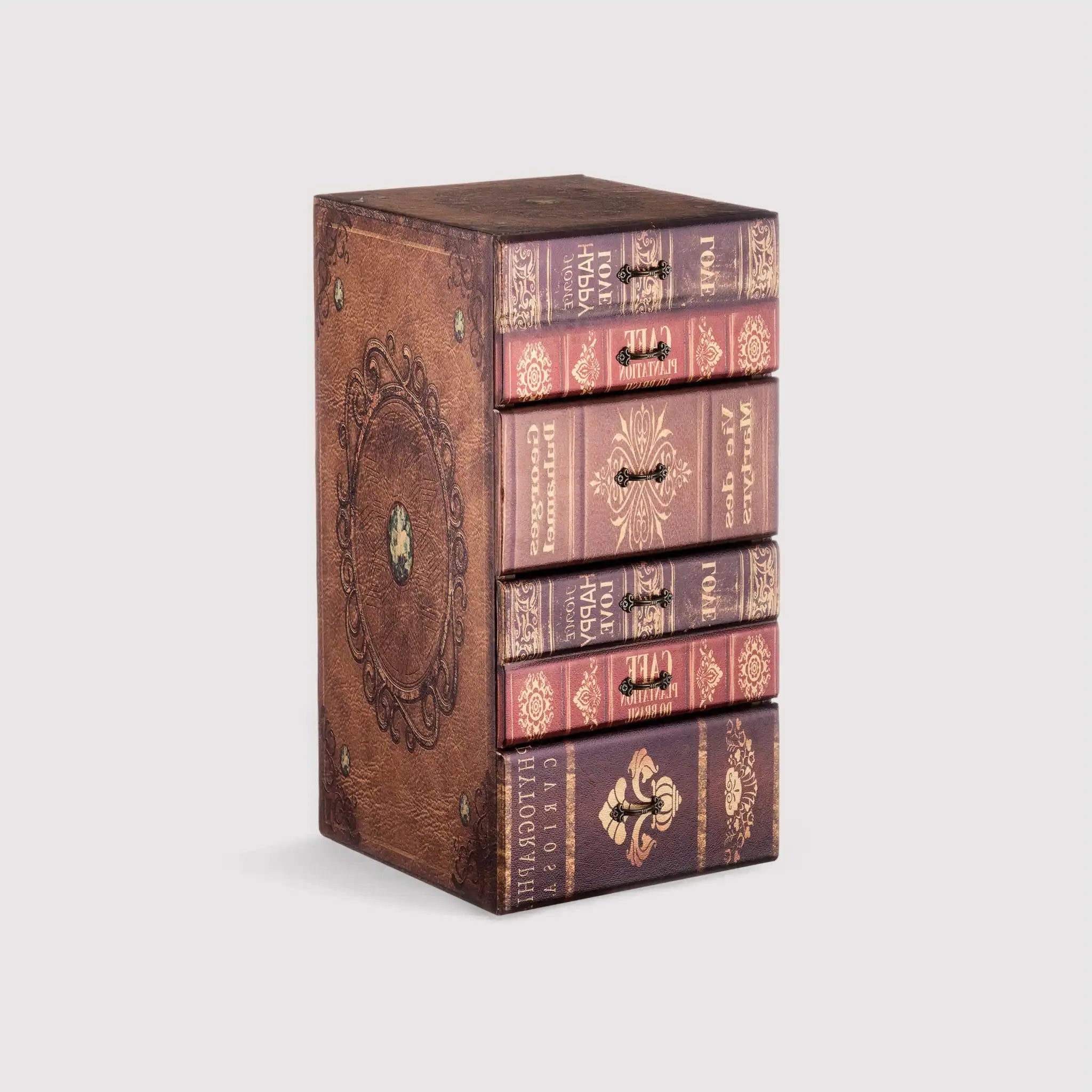 Centella - Cassettiera portagioie marrone a libro con 4 cassetti