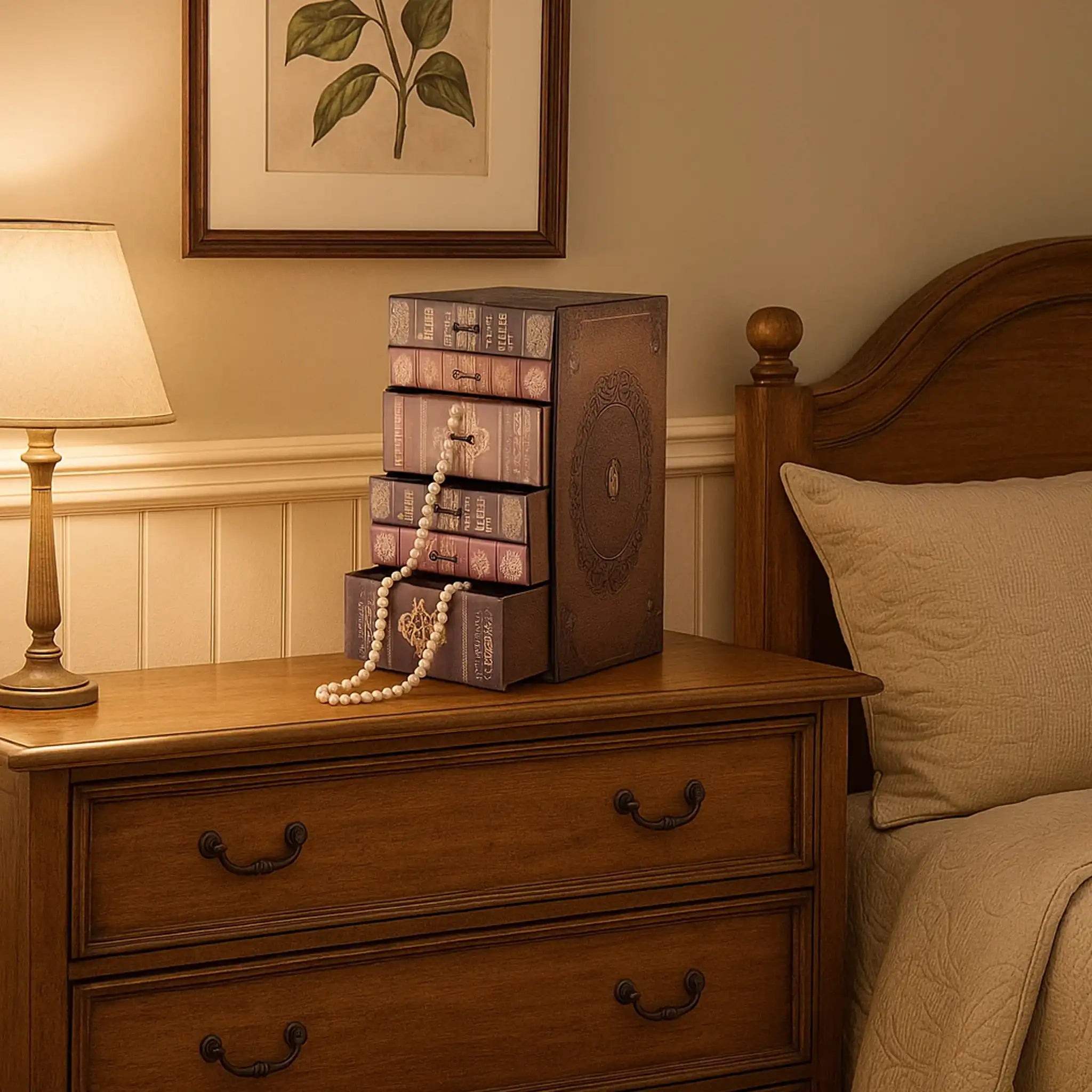 Centella - Cassettiera portagioie marrone a libro con 4 cassetti