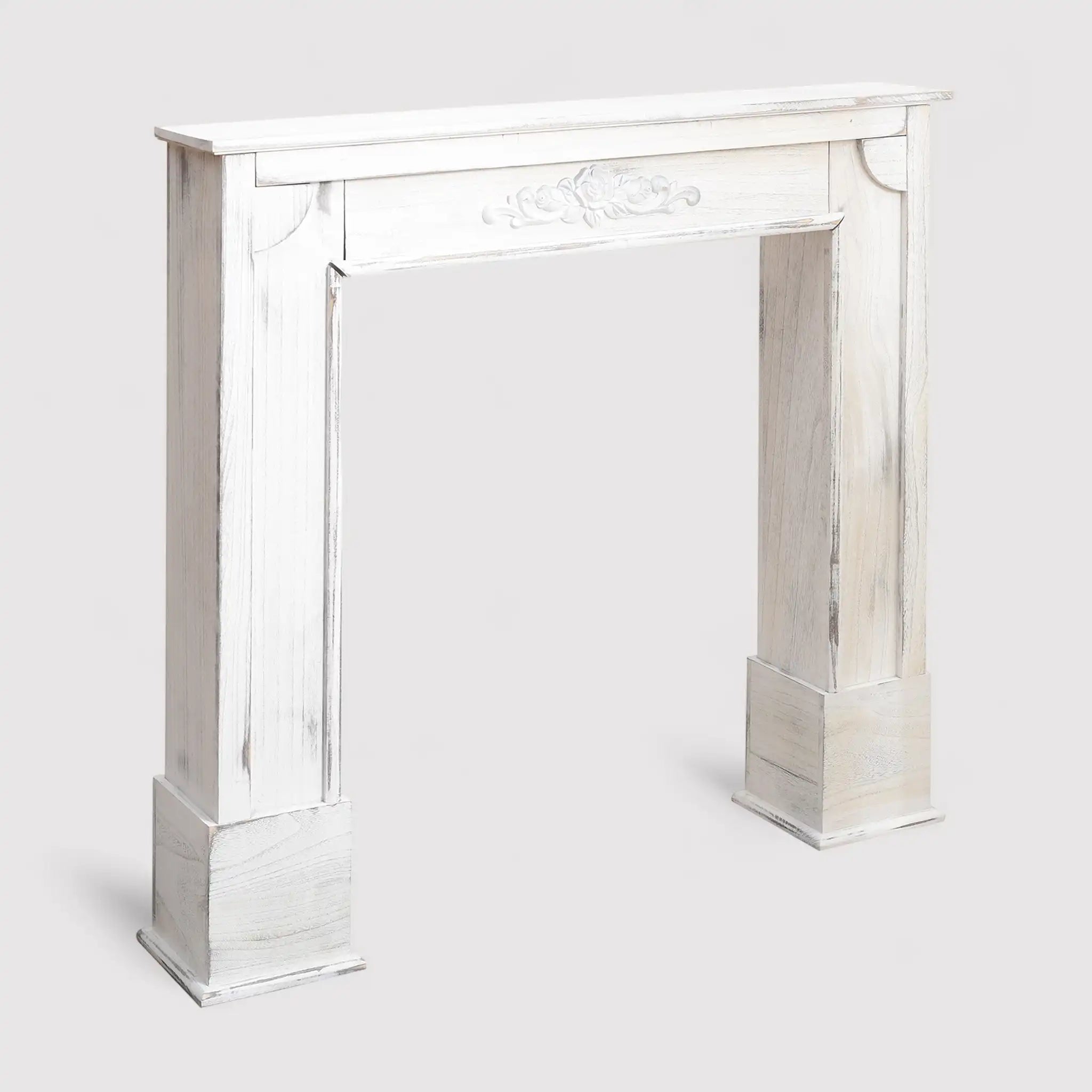 Citiso - Cornice camino shabby in legno bianco da salotto