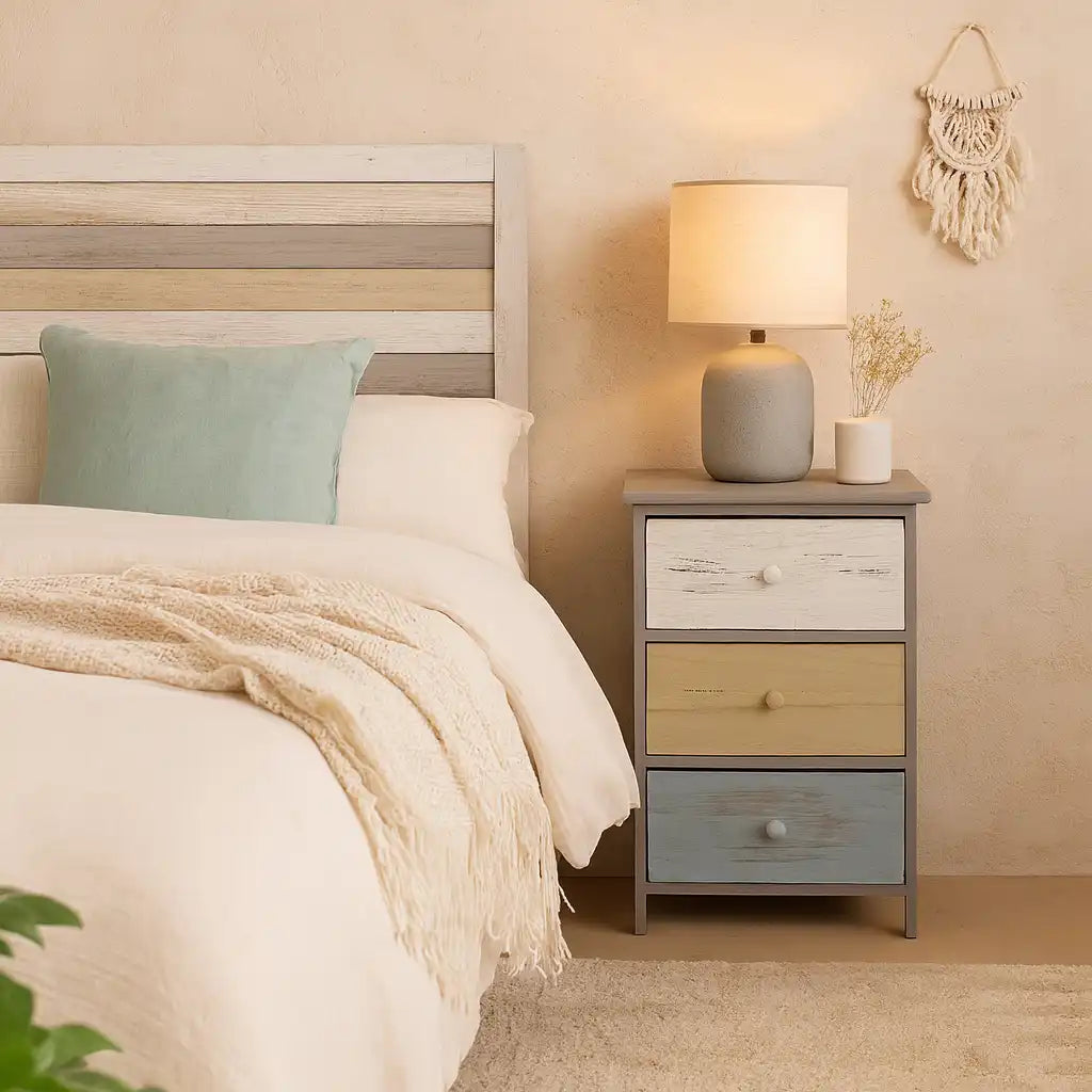 Flox - Comodino colorato in stile vintage con 3 cassetti