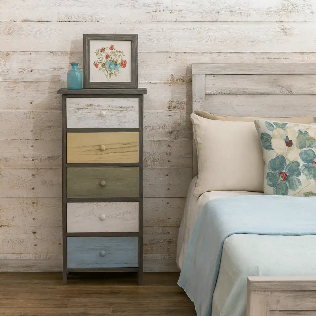 Robinia - Cassettiera colorata in stile vintage con 5 cassetti