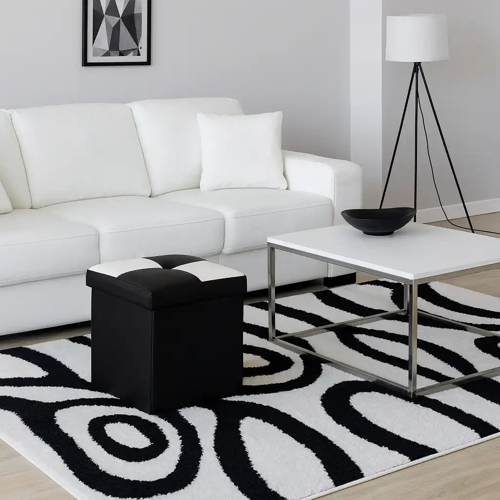 Tadmit - Pouf contenitore quadrato bianco e nero