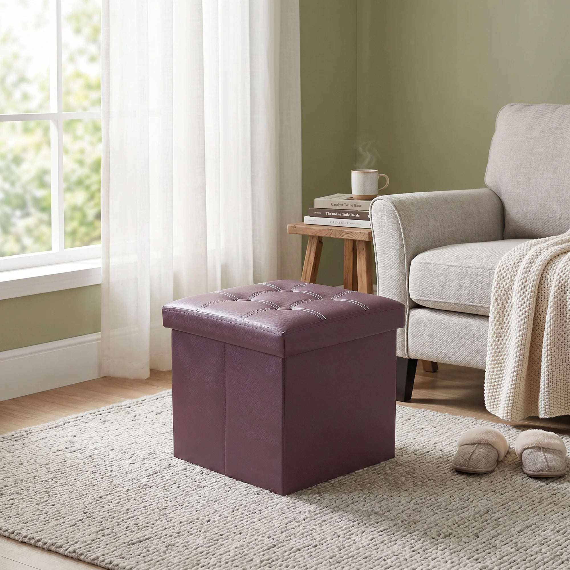 Lewisia - Pouf contenitore quadrato marrone e imbottito
