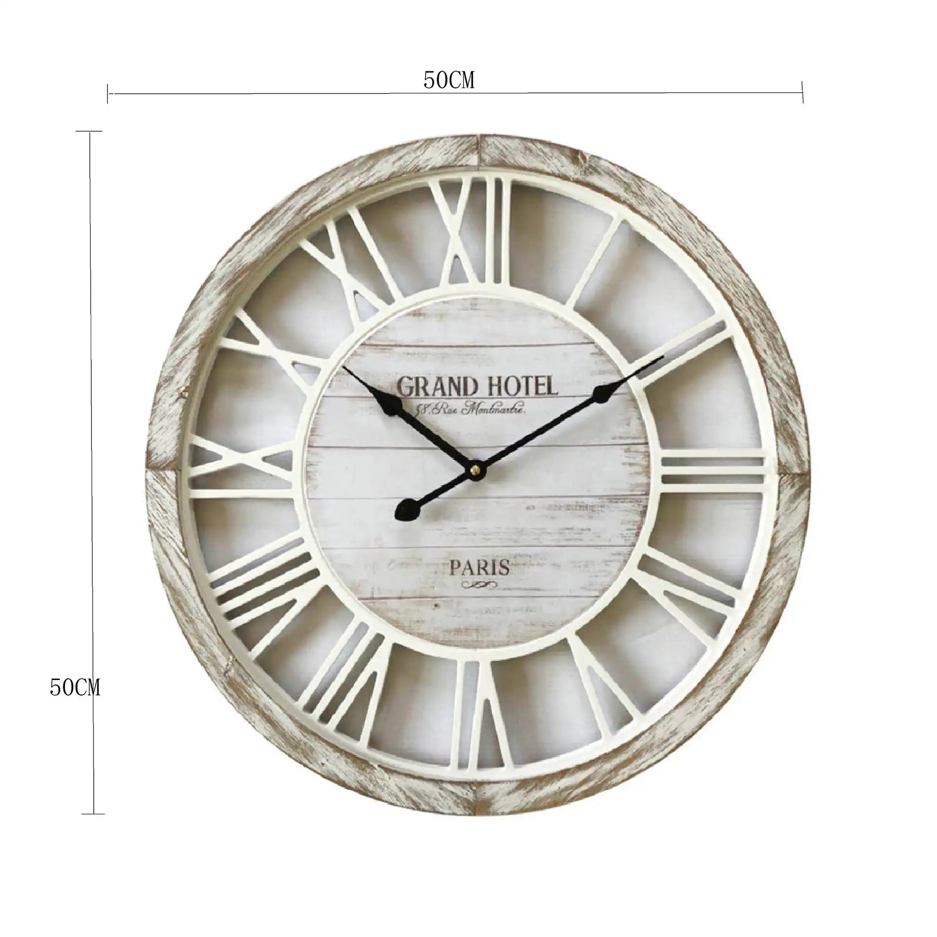 Raffia - Orologio da parete shabby in legno bianco e marrone