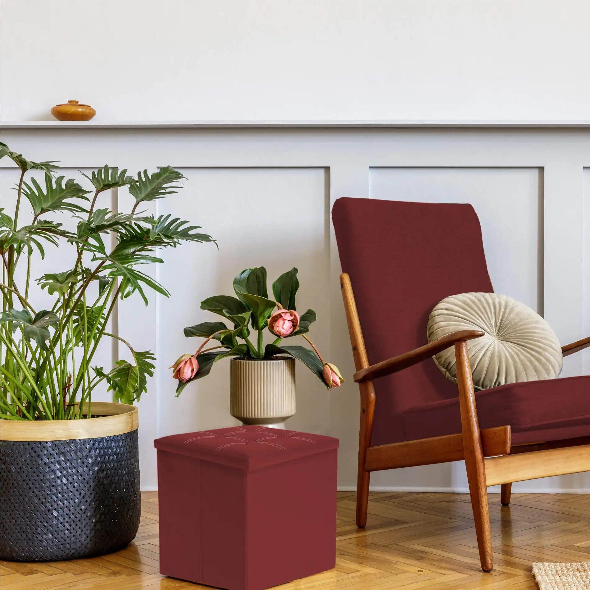 Aster - Pouf ottomano bordeaux per salotto o camera