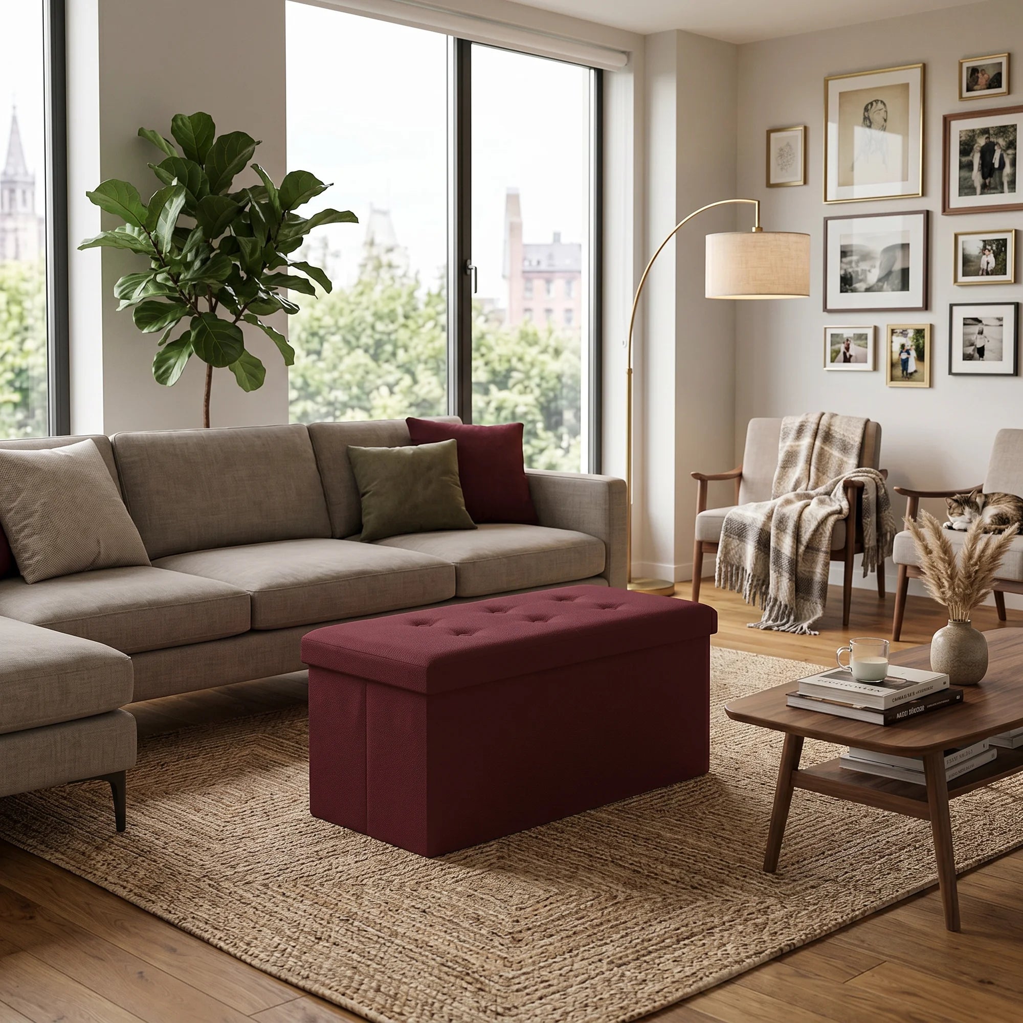 Jasione - Pouf bordeaux contenitore in stile etnico