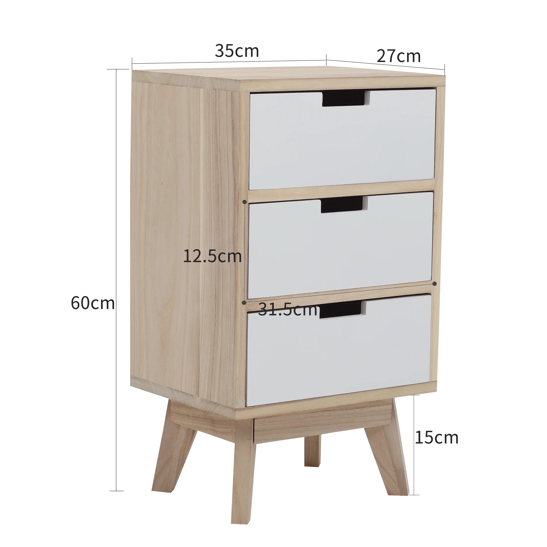 Stellaria - Cassettiera scandinava in legno con 3 cassetti