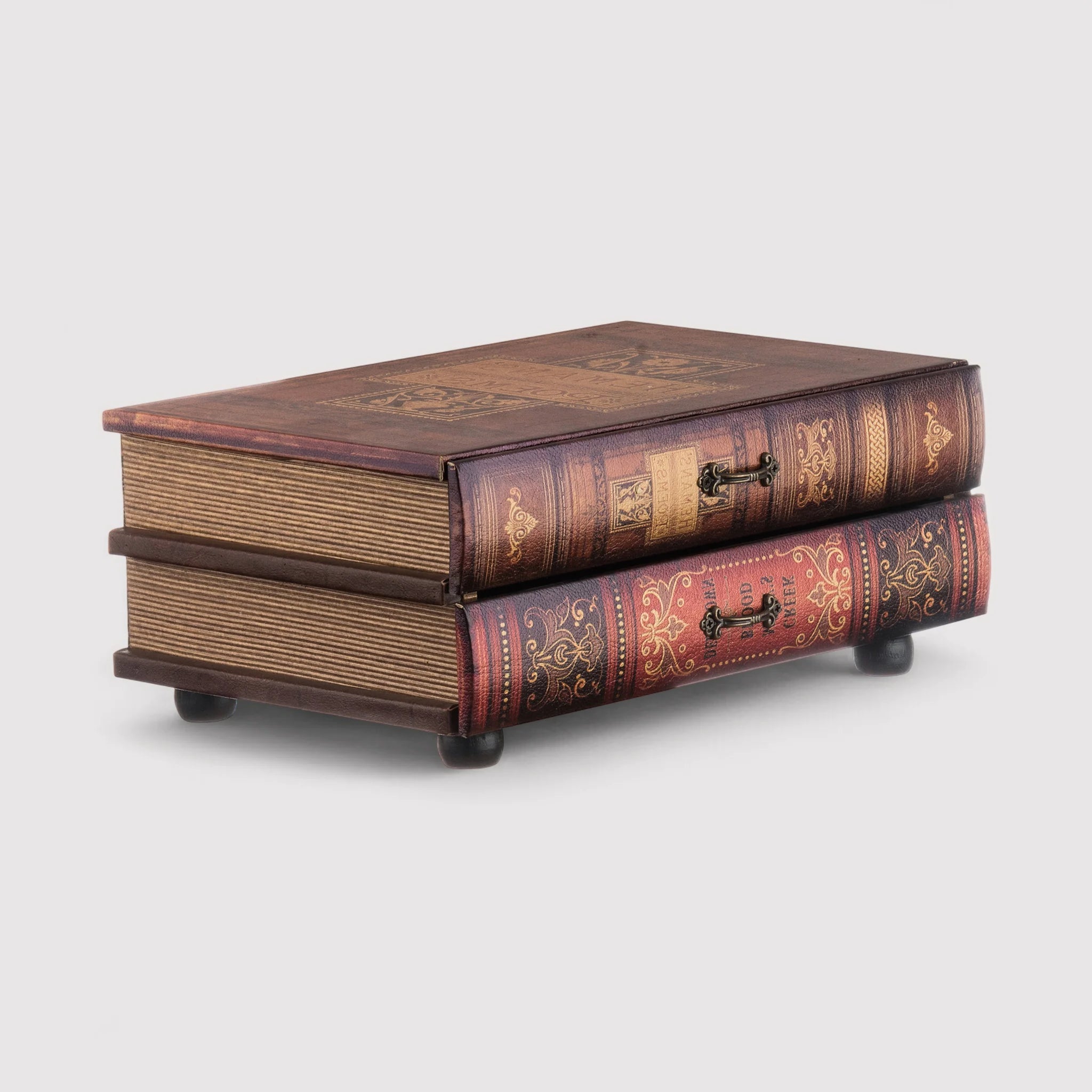 Colocasia - Cofanetto portagioie a libro finto con 2 cassetti