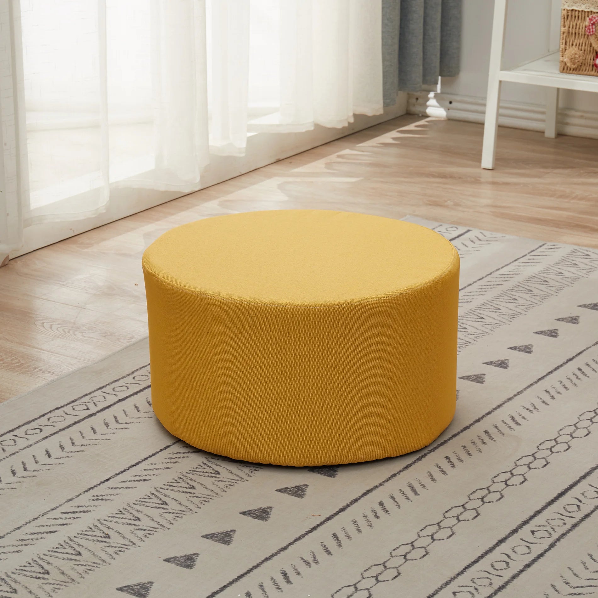 Pachira - Pouf tondo piatto giallo per salotto moderno