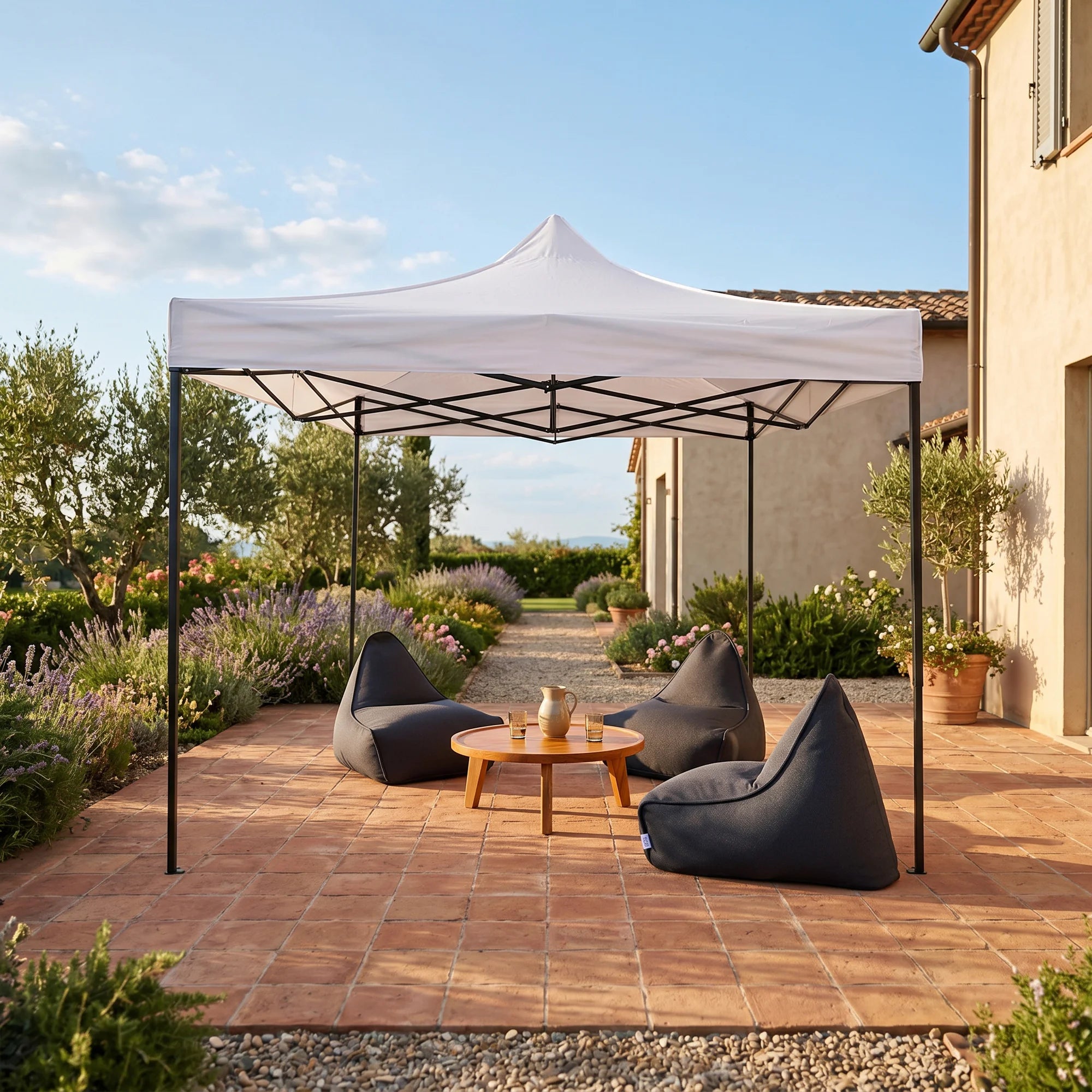 Ilatro - Gazebo pieghevole 3x3 bianco con telo impermeabile