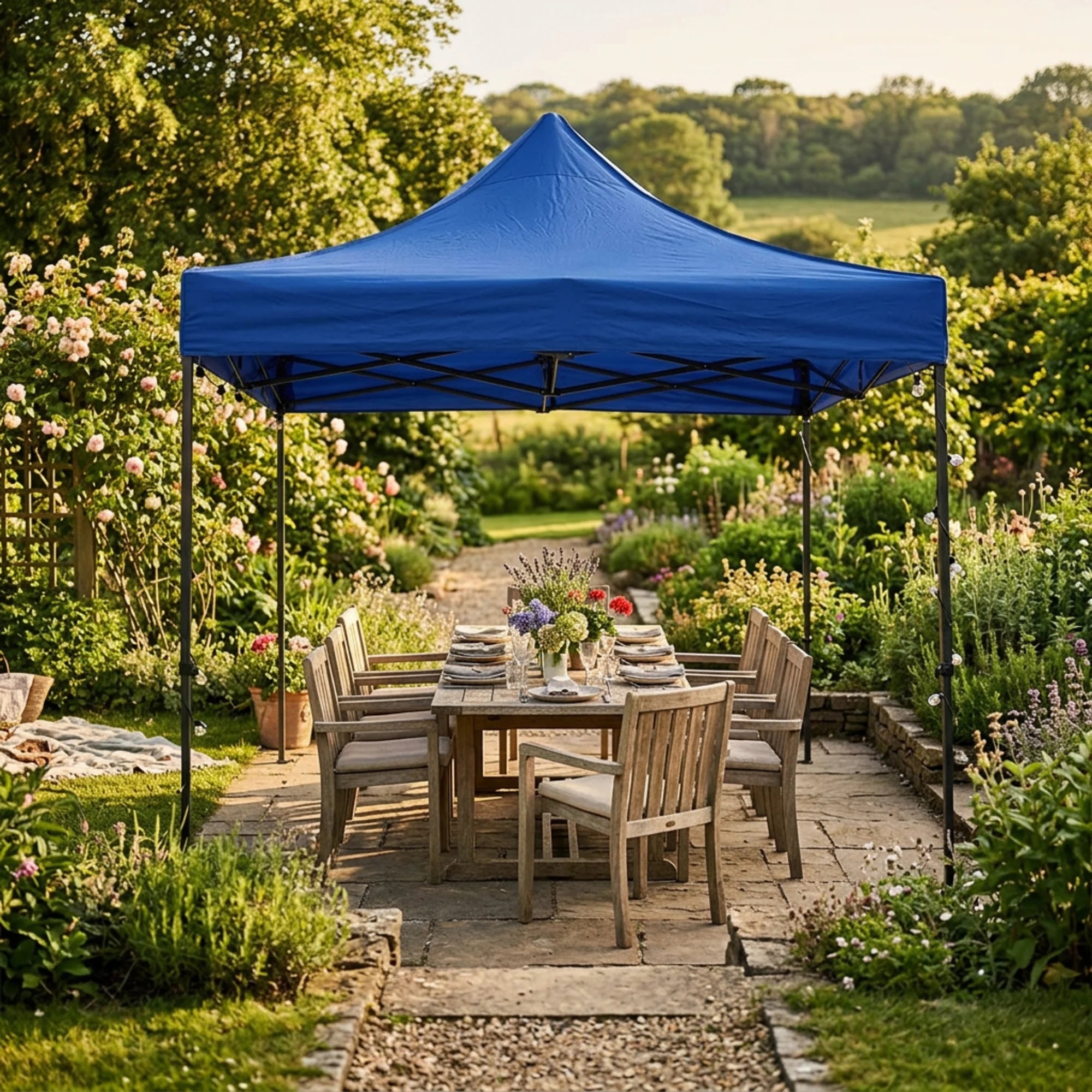 Ficus - Gazebo blu 3x3 con pesi per fiere ed eventi