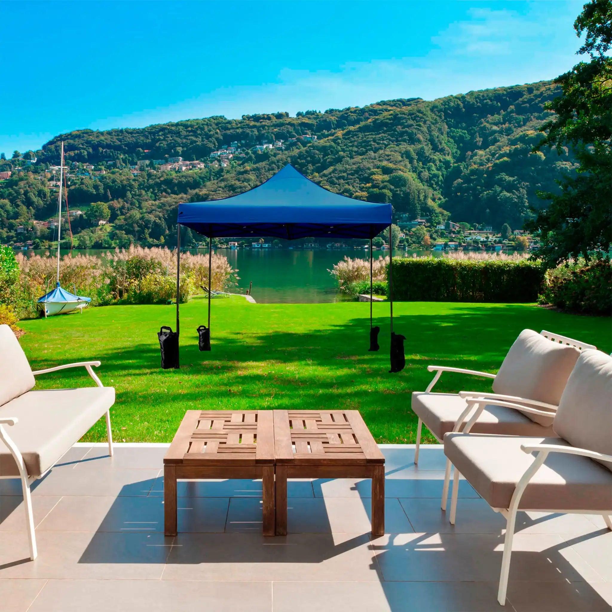 Ficus - Gazebo blu 3x3 con pesi per fiere ed eventi