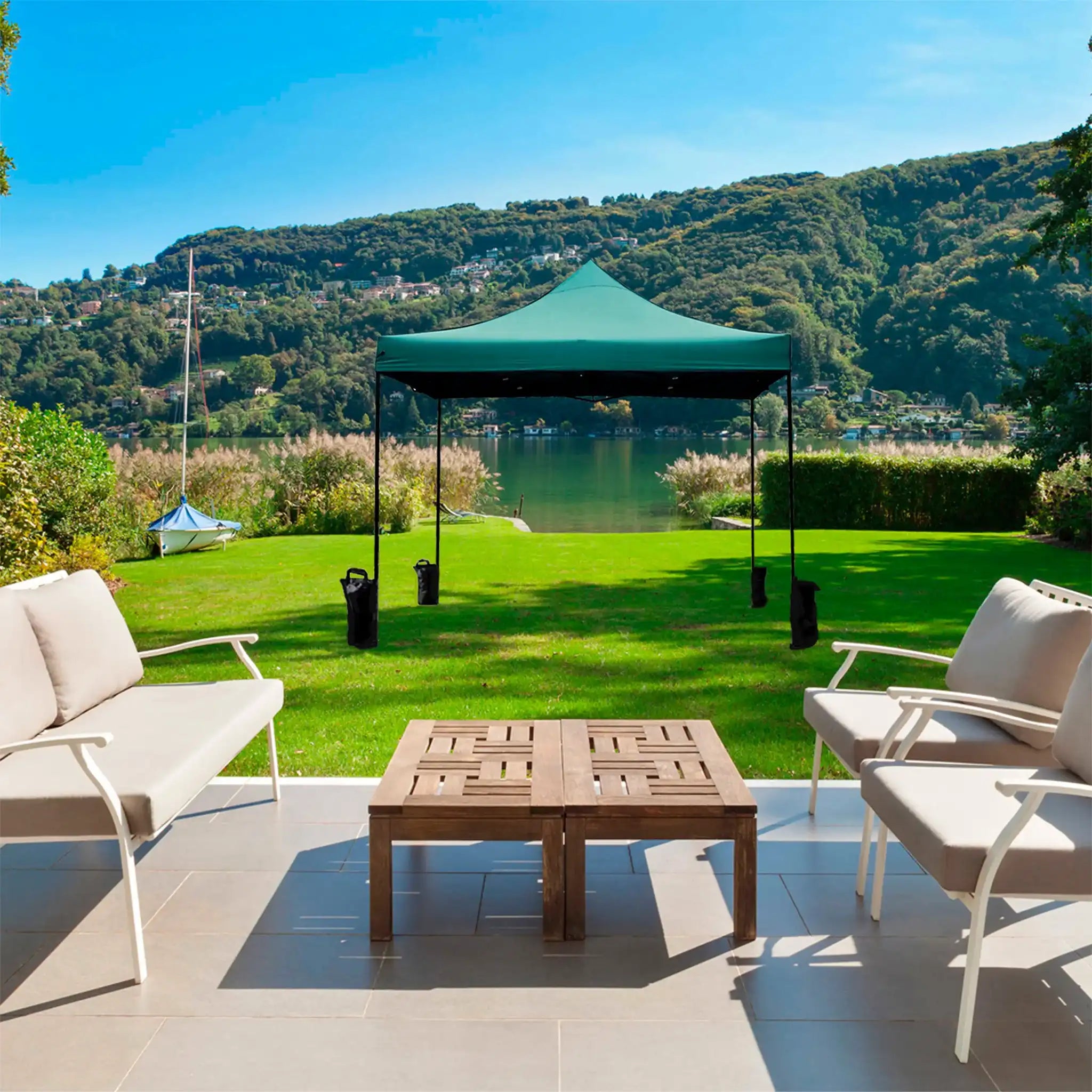 Adenio - Gazebo verde 3x3 richiudibile con pesi