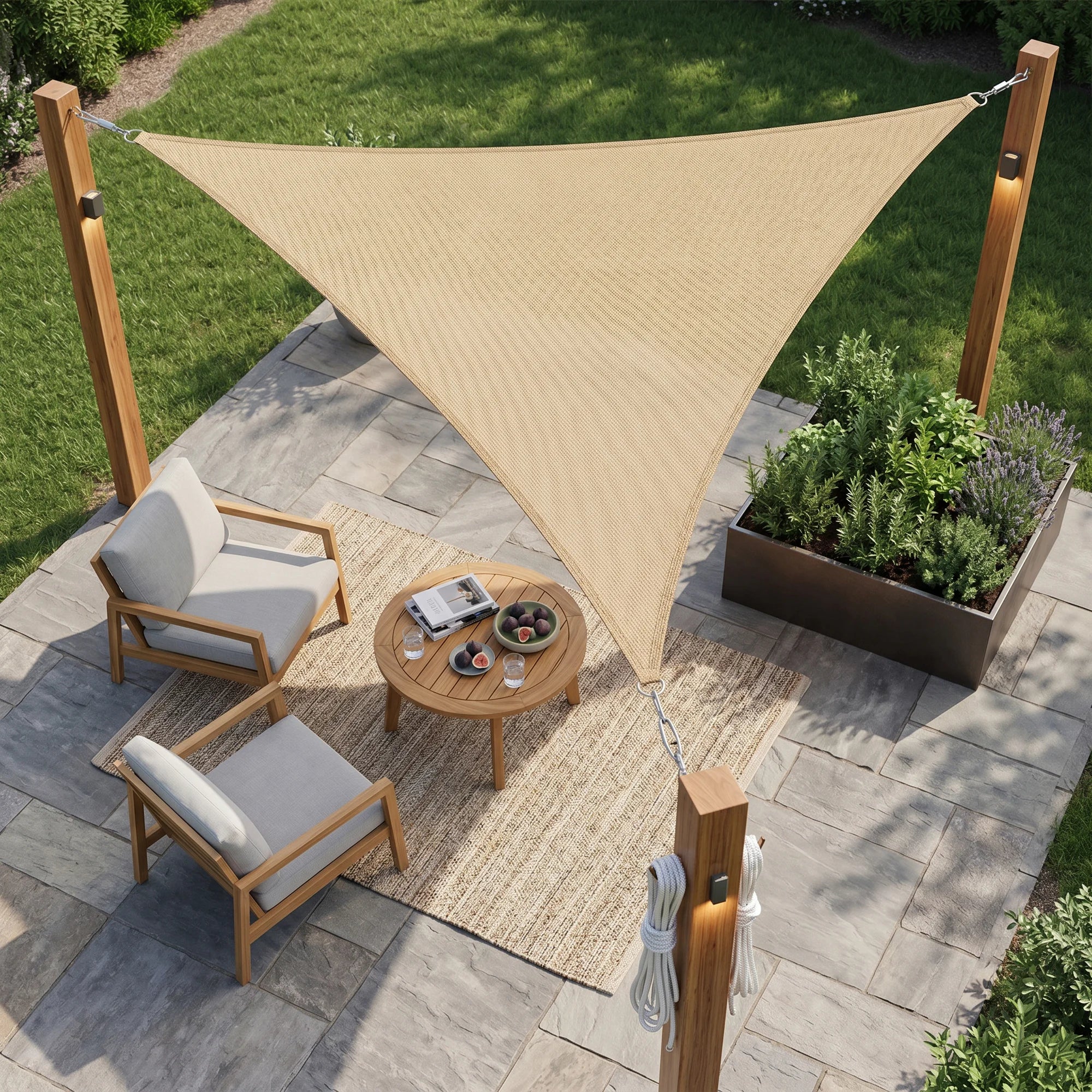 Koto - Tenda a vela triangolare grande beige 5x5x5 mt