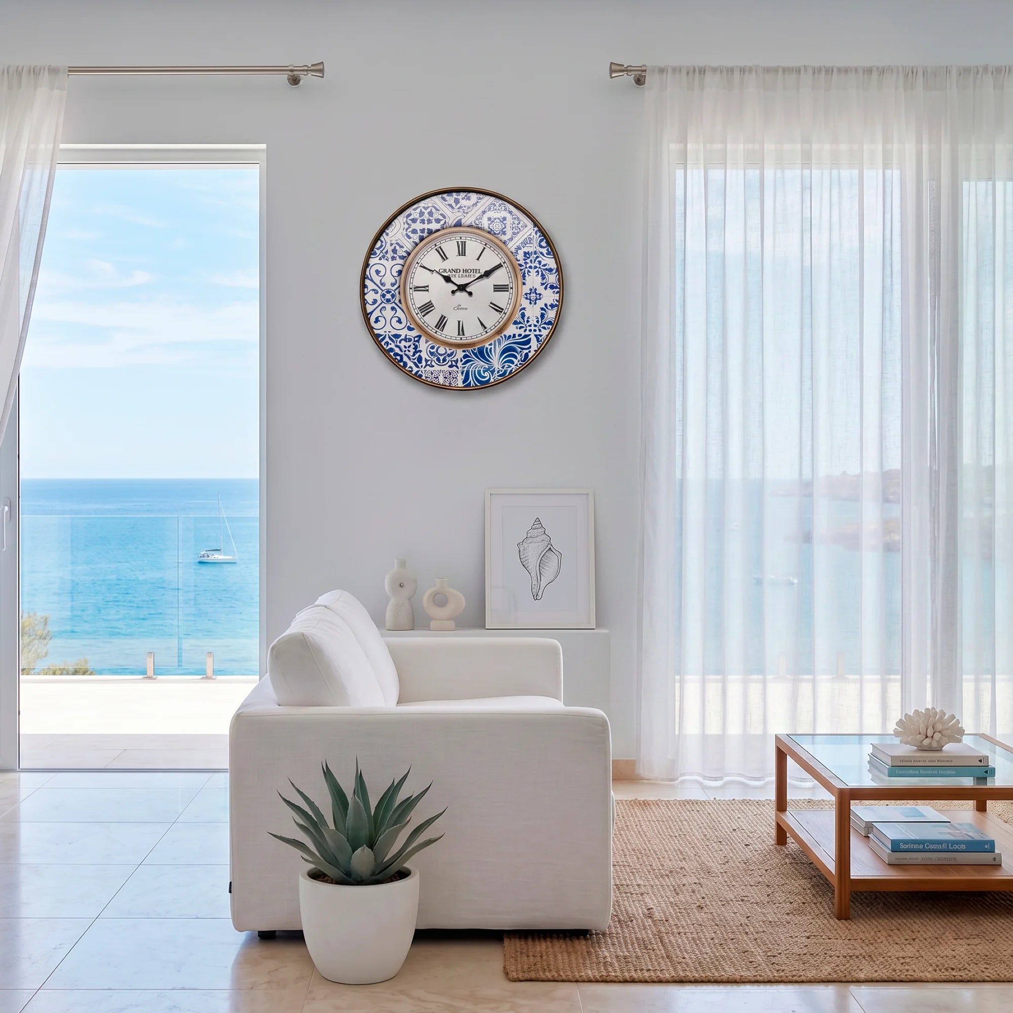 Alaterno - Orologio in stile marinaro bianco e blu