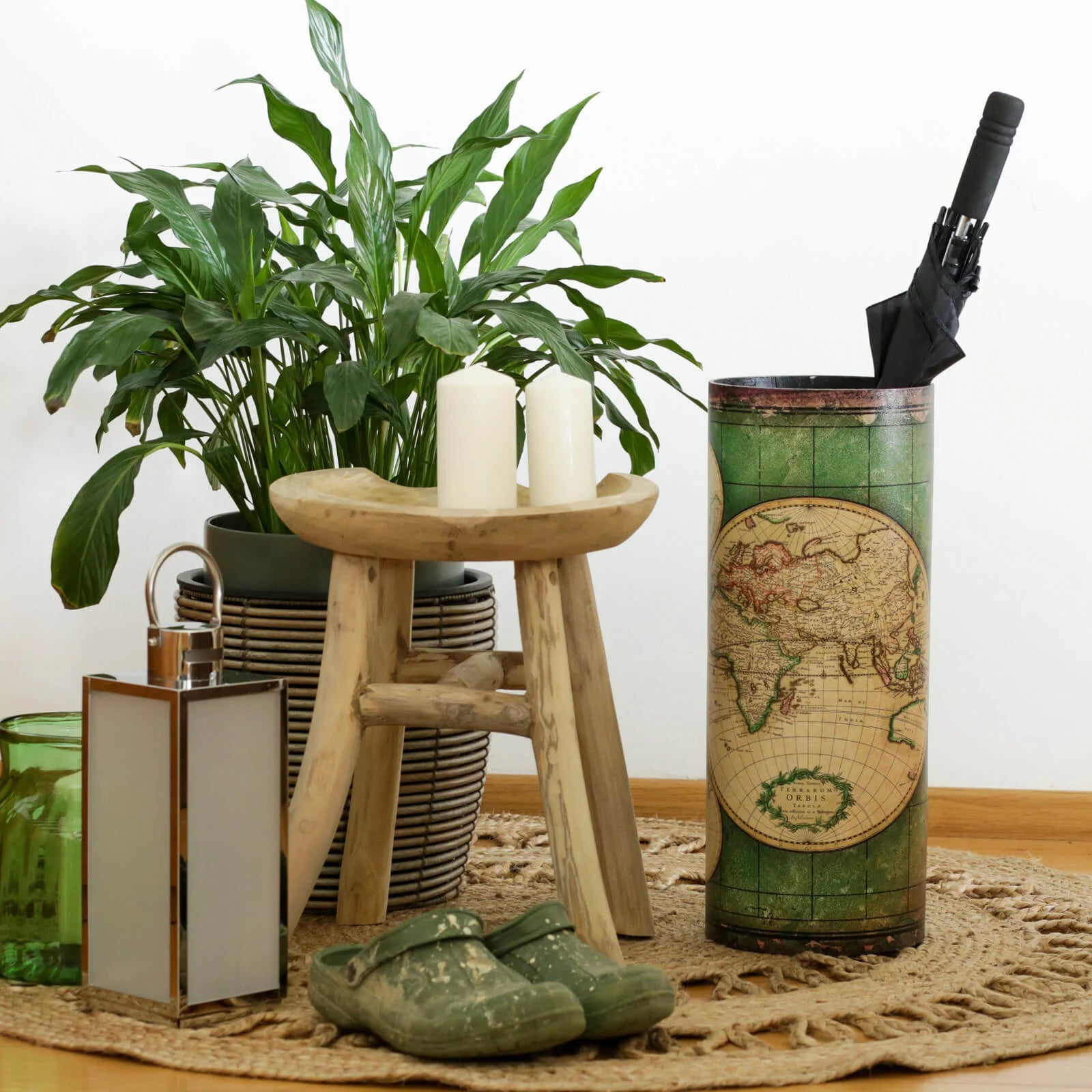 Chitalpa - Portaombrelli verde con motivo a mappamondo