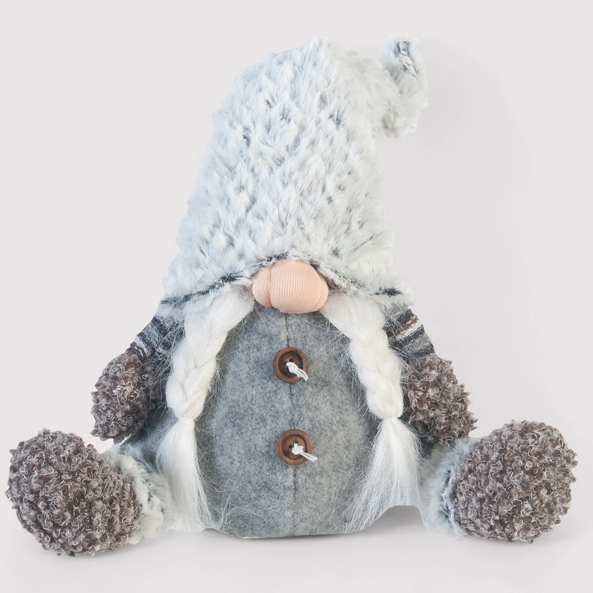 Gnomo di Natale donna fermaporta seduto grigio