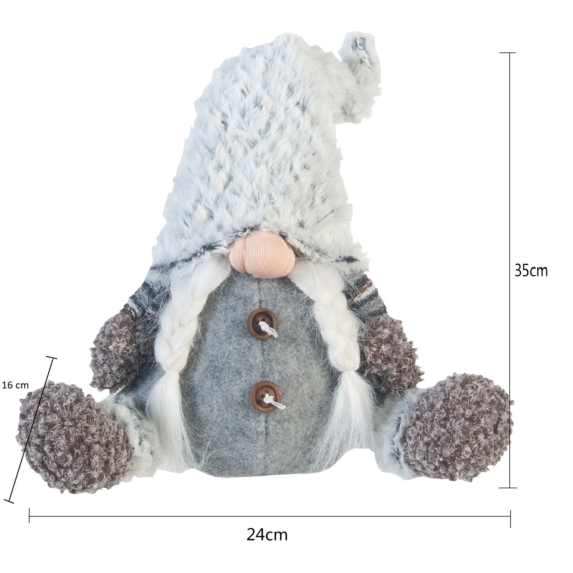 Gnomo di Natale donna fermaporta seduto grigio