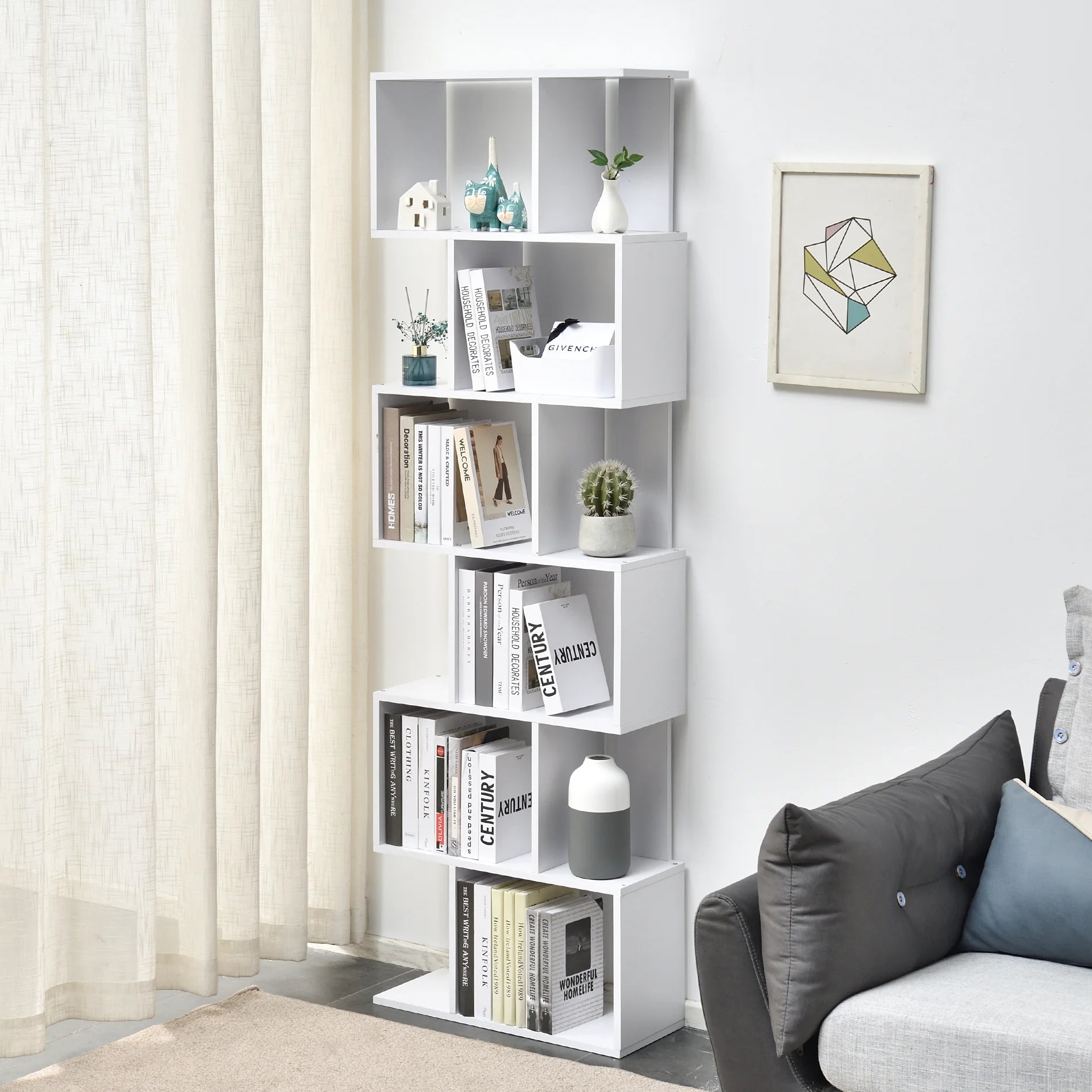 Campanula - Scaffale libreria bianco con 6 ripiani