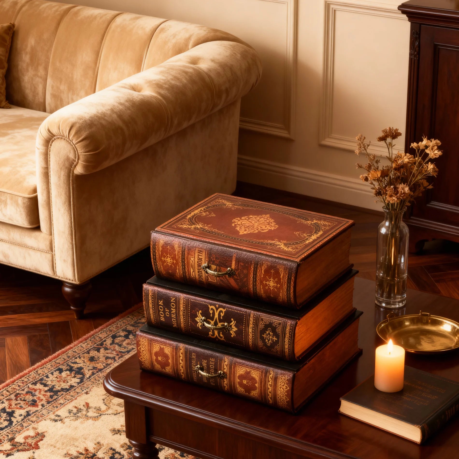 Boîte de table en forme de livre marron
