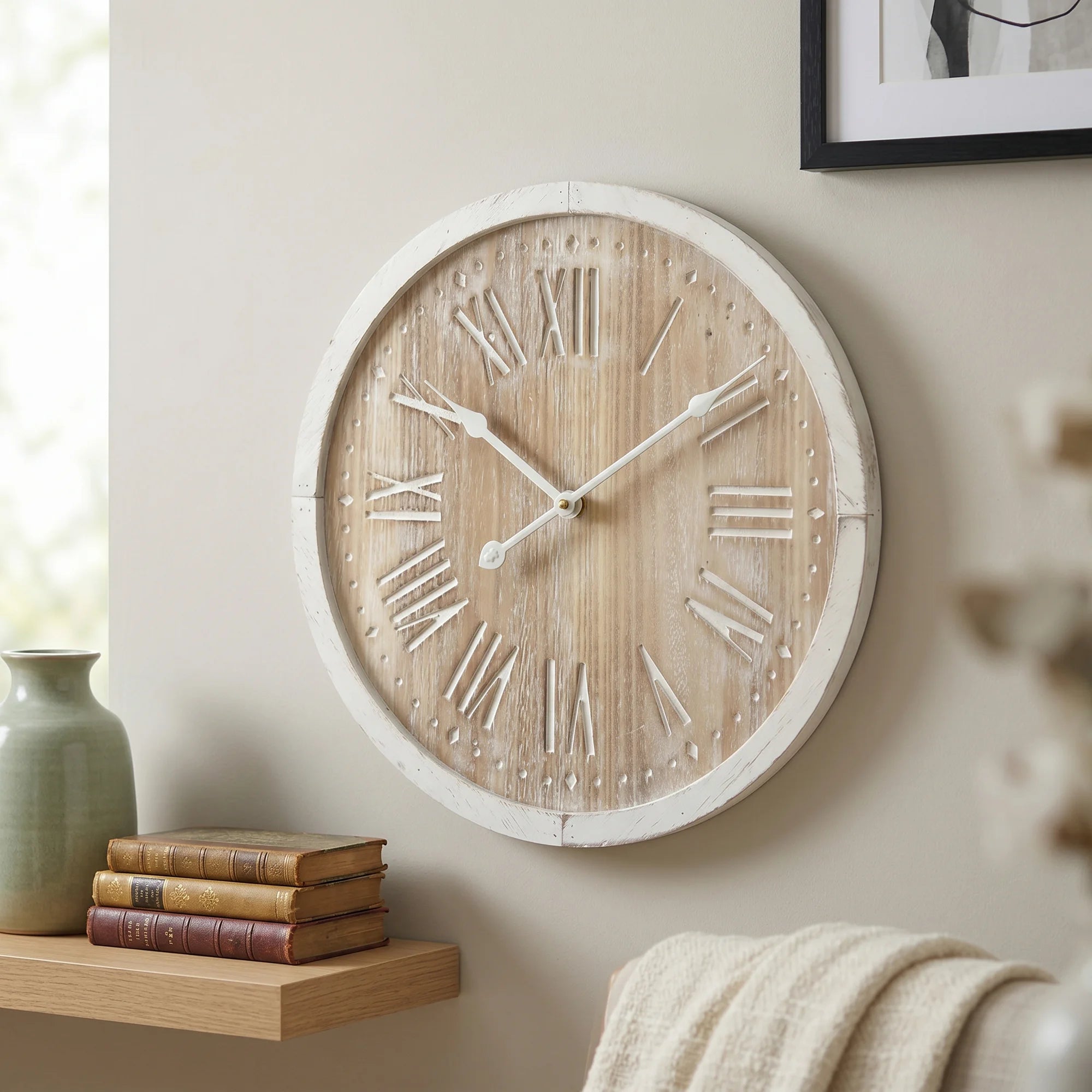 Platano - Orologio da muro rustico color legno chiaro