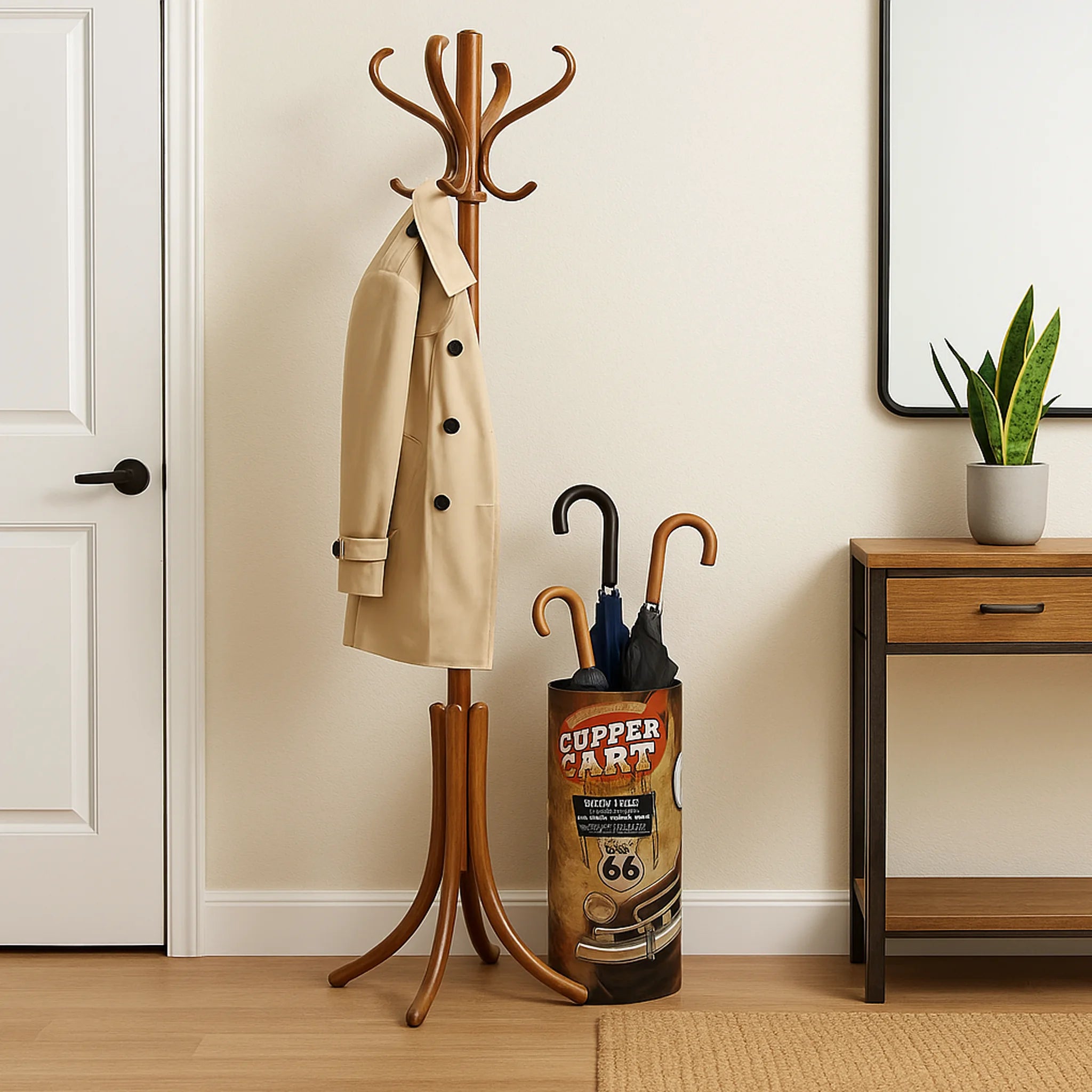 Filaggine - Portaombrelli marrone con stampa a tema rétro