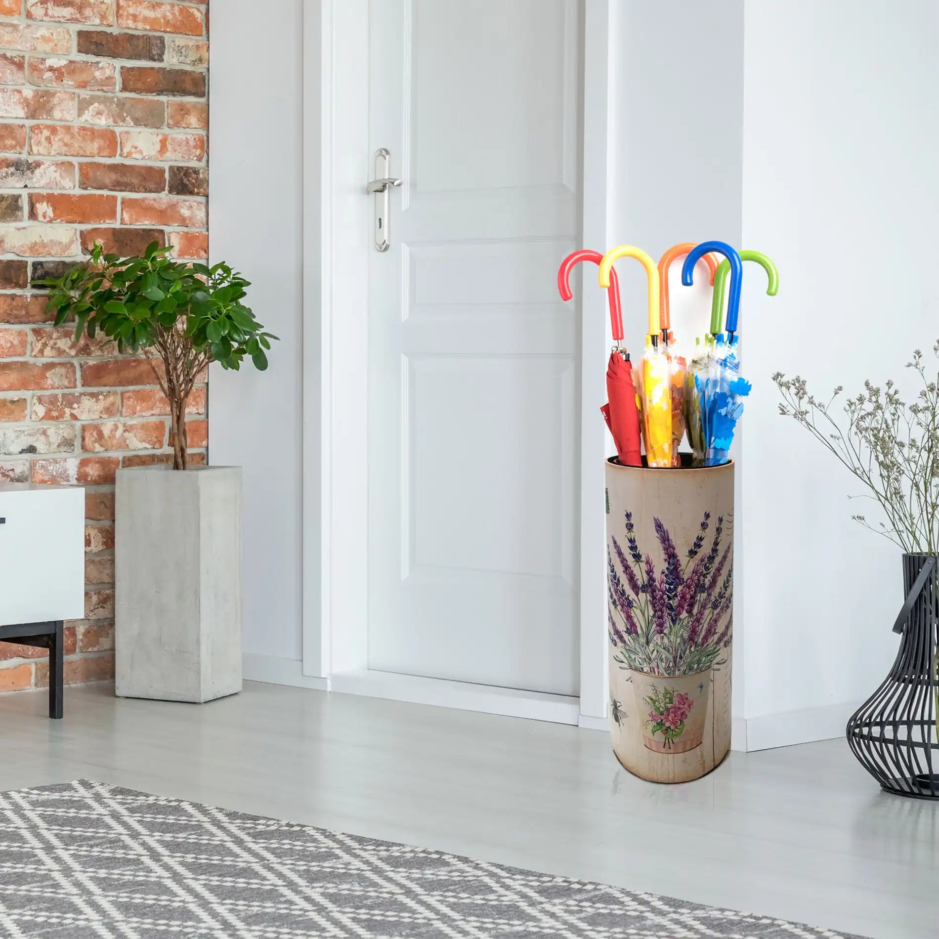 Sambuco - Portaombrelli bianco tondo con decorazione floreale