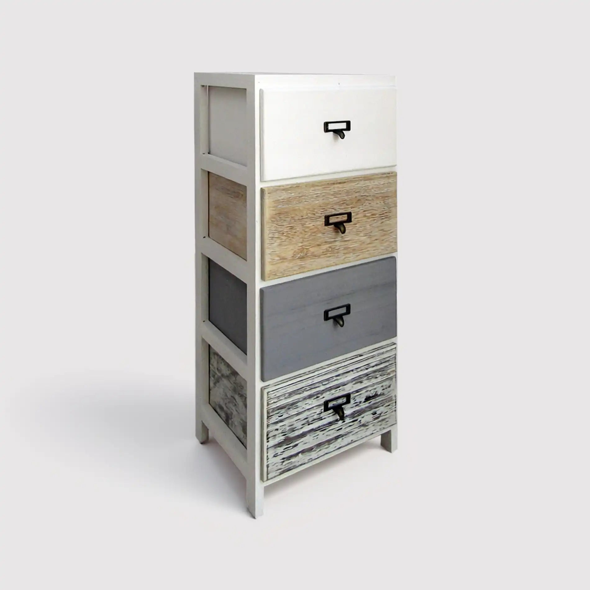 Bergenia - Cassettiera in arte povera con 4 cassetti colorati