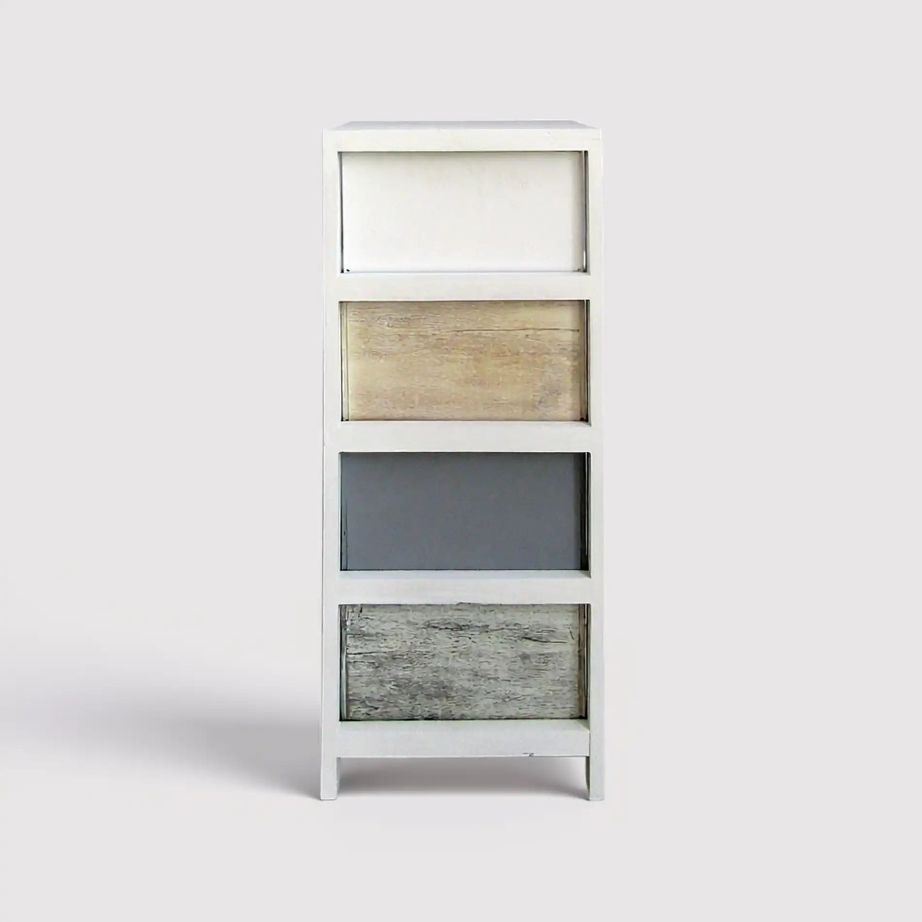 Bergenia - Cassettiera in arte povera con 4 cassetti colorati