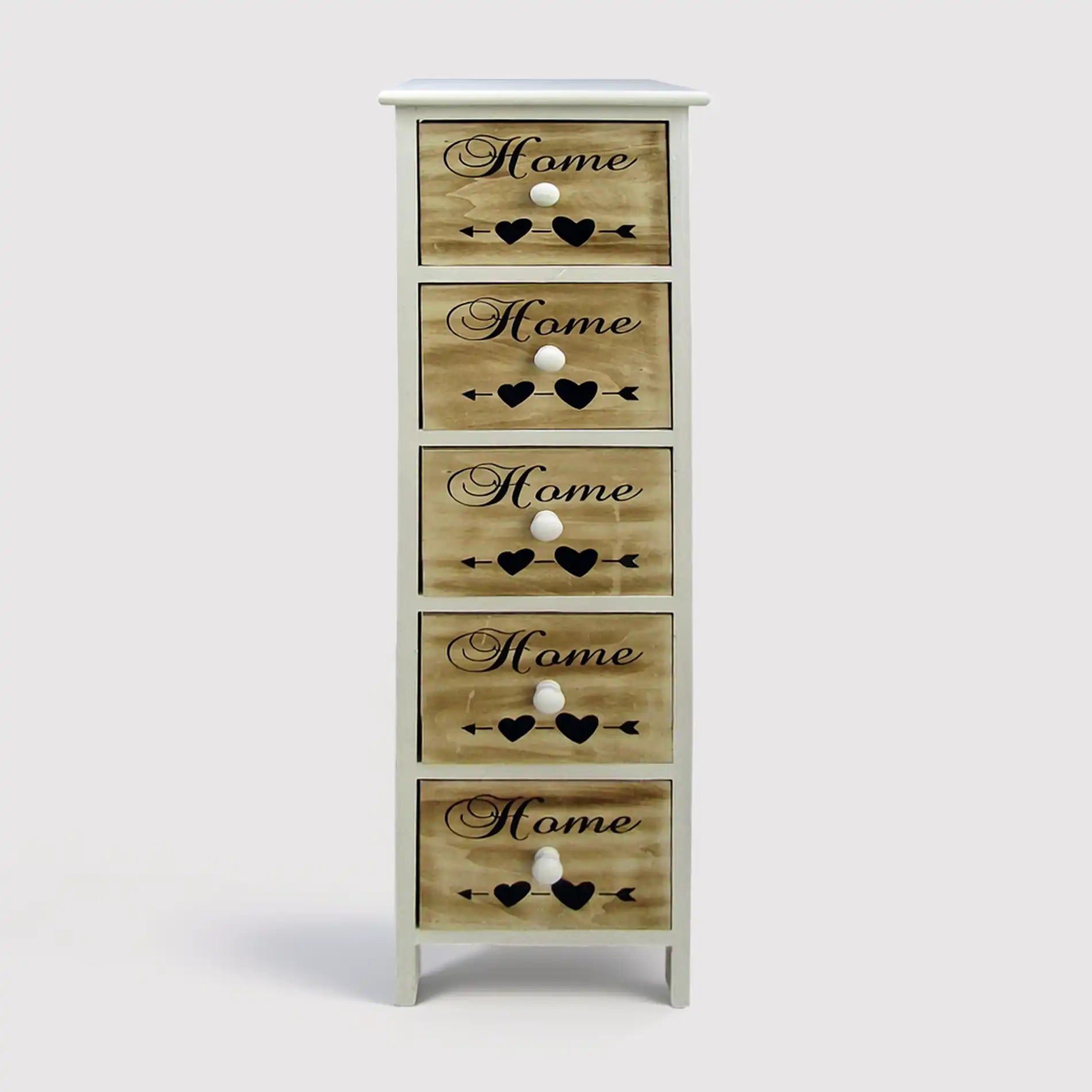 Achillea - Cassettiera alta con 5 cassetti e scritte